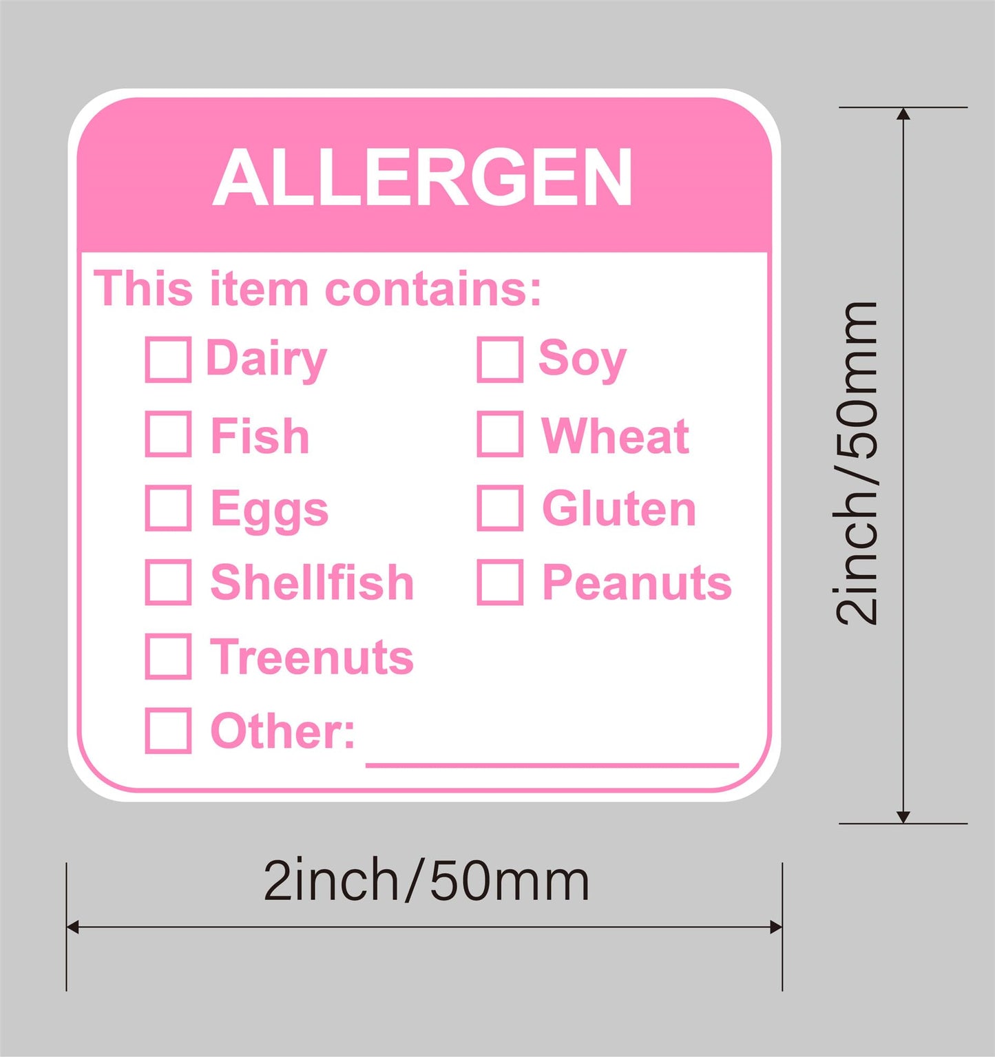 Allergen Warning Stickers,MeshaKippa 2x2" 300pcs Square Pink Food Allergy Label for The Party,Restaurants
