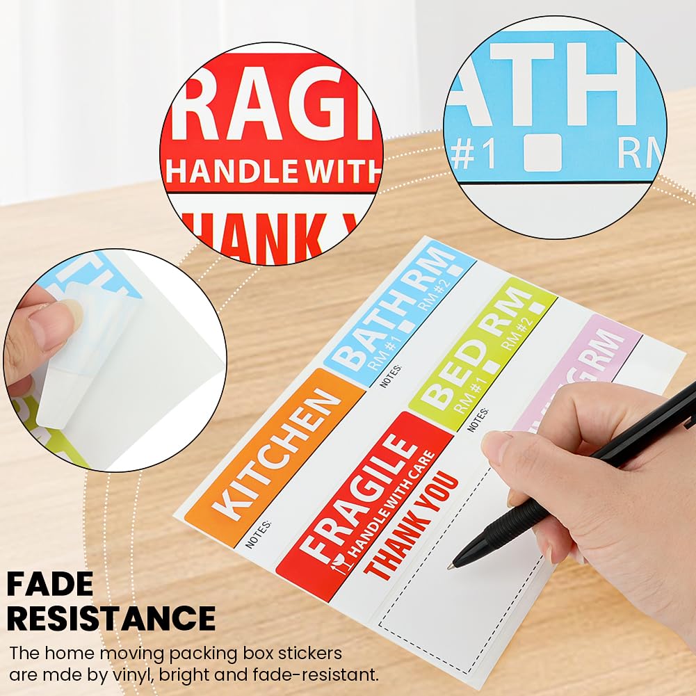 300 Count Home Moving Labels, 50 Sheets 6 Color Coded Moving Labels with Fragile Stickers, Waterproof Moving Stickers Color Coded Packing Labels for Moving Boxes, Moving Supplies 1.65x3.54inch