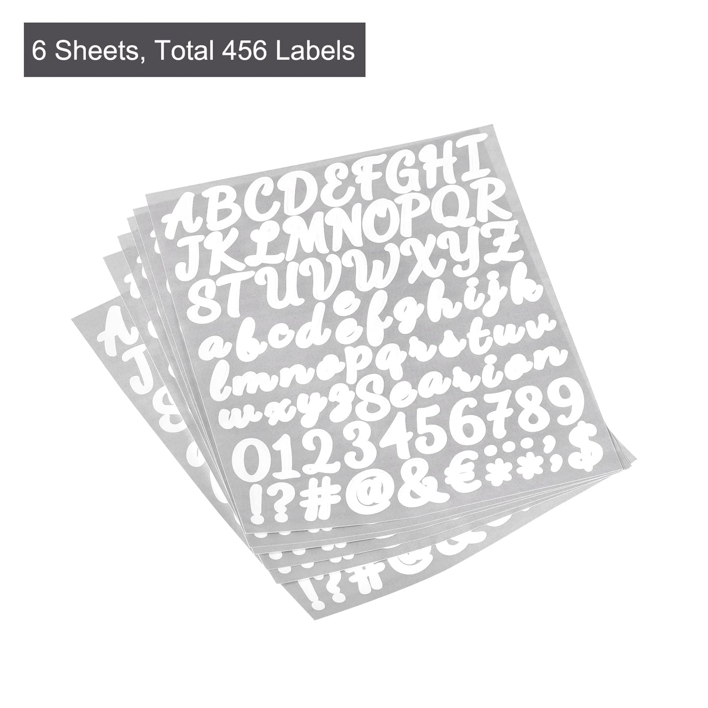 PATIKIL Letter Alphabet Number Stickers, White 1" Reflective Labels Self Adhesive Vinyl Sticker for Classroom Organization, Sign, Door, Address, 6 Sheets, 76 Count/Sheet