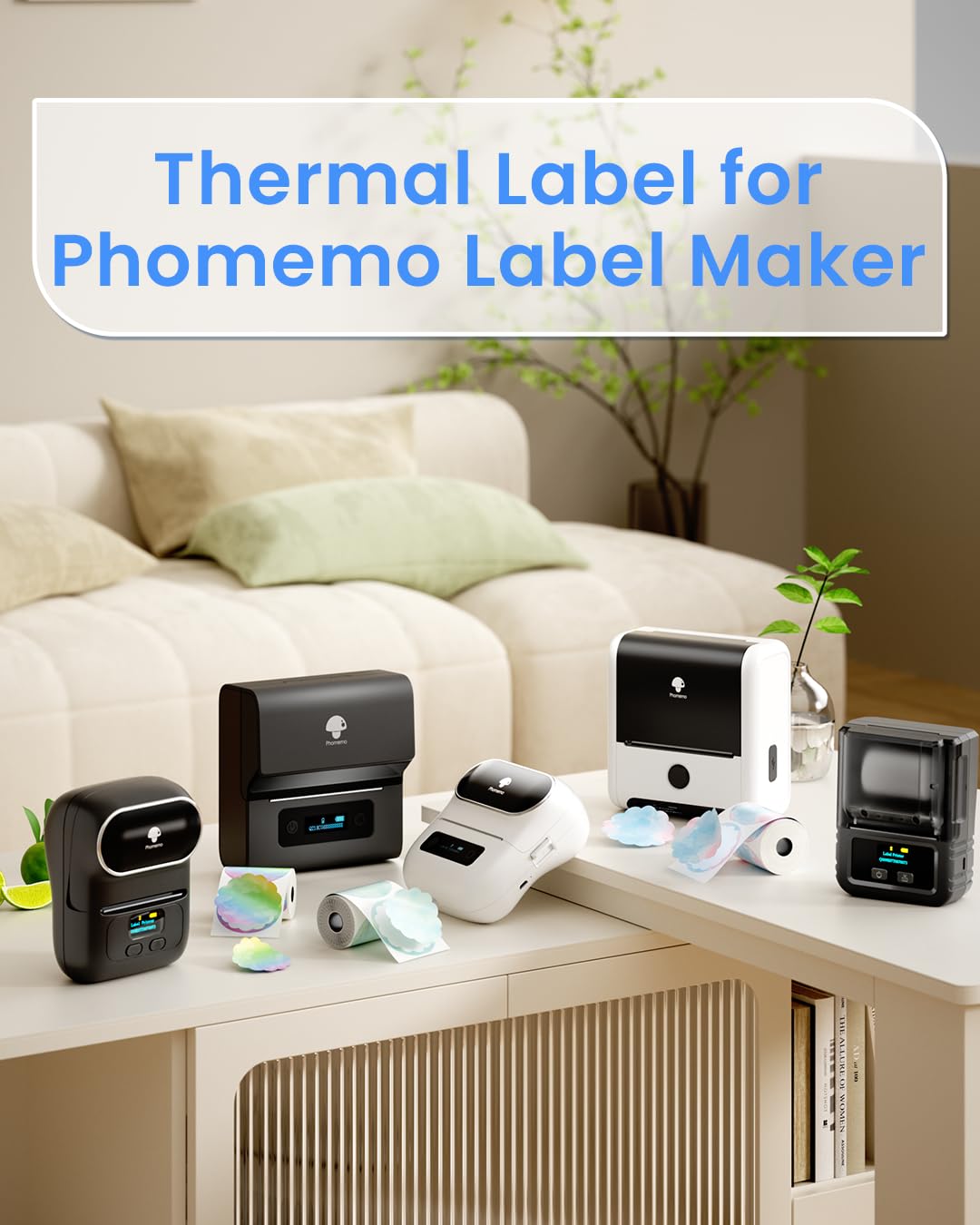 Phomemo Thermal Labels- 3 Rolls Gradient Color M110 Labels for M110/M220/M221/M120/M200,1.96"x1.96"(50x50mm) 140 Labels, for Small Business/Home Use, Barcode Labels, Address Labels, Logo Labels