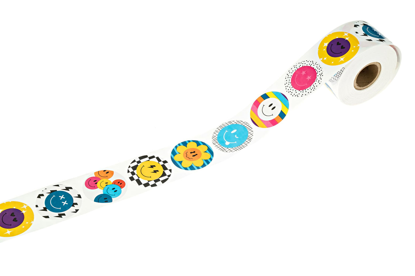 Retro Smiley Face Stickers / 500 Colorful Round Labels Roll / 1.5" Circle Happy Face Sticker / 8 Nostalgic Y2K Bright Designs/Made in The USA Retro Smiley Face