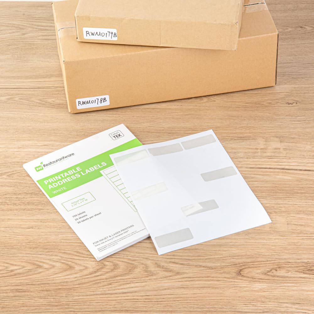 Restaurantware Label Tek 2.6 x 1 Inch Packaging Stickers 750 Premium Shipping Labels - Printable Address Sustainable White Paper Inventory Stickers High-Visibility with Strong Adhesives Address Label