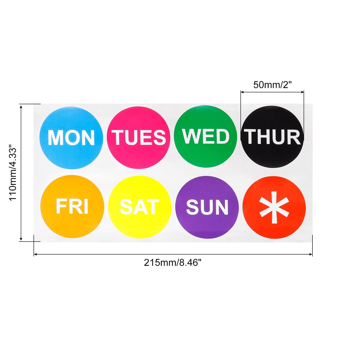 PATIKIL 7 Days of The Week Labels Color Coding Sticker Round 50mm for Food Rotation Labels with a Symbol Count 160 20