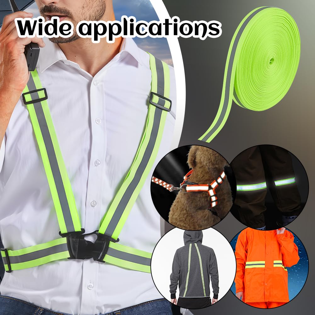 OLYCRAFT 1 Inchx109.4 Yards Reflective Ribbon Sew On Reflective Tapes Silver Sew On Warning Strip High Visibility Reflection Tape Strip for Clothing Trim Decor Jacket Backpacks Pet Collars(Green)