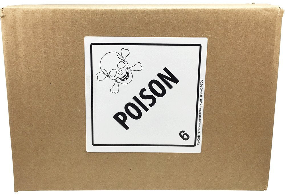 Hazard Class 6 D.O.T. Poison Labels 4x4 Inch Square 500 Adhesive Labels