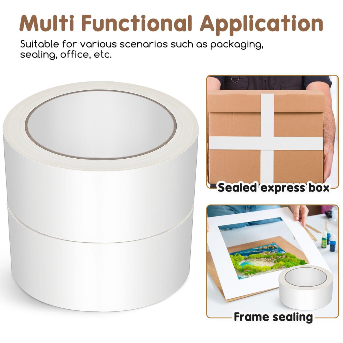 White Packing Tape 2 Rolls Writable Kraft Paper Packing Gummed Tapes Water Activated Heavy Duty Industrial Packaging Shipping Kraft Papers 3000.00X4.50X0.01CM