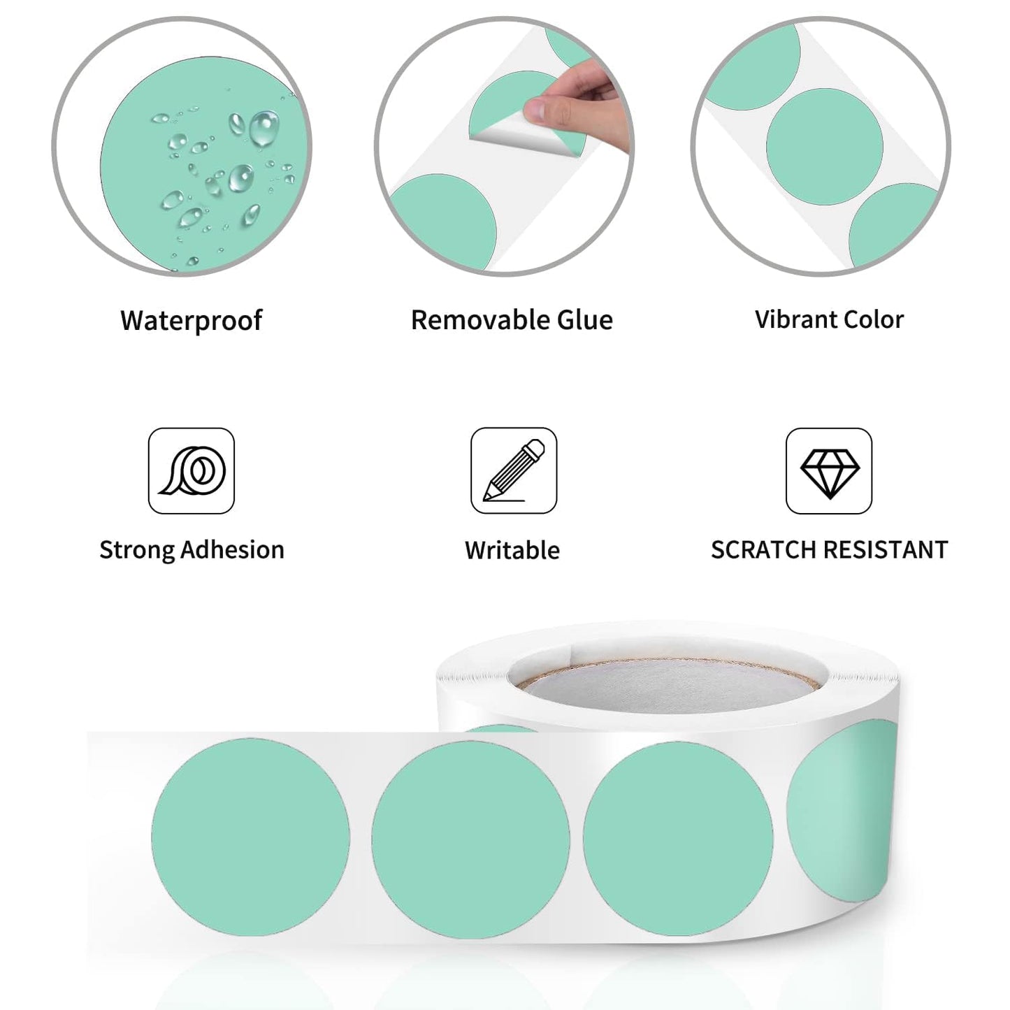 Round Stickers Light Green 1 Inch Circle Labels Color Coding Dot Vinyl Floor Sticker Waterproof Removable Roll of 500