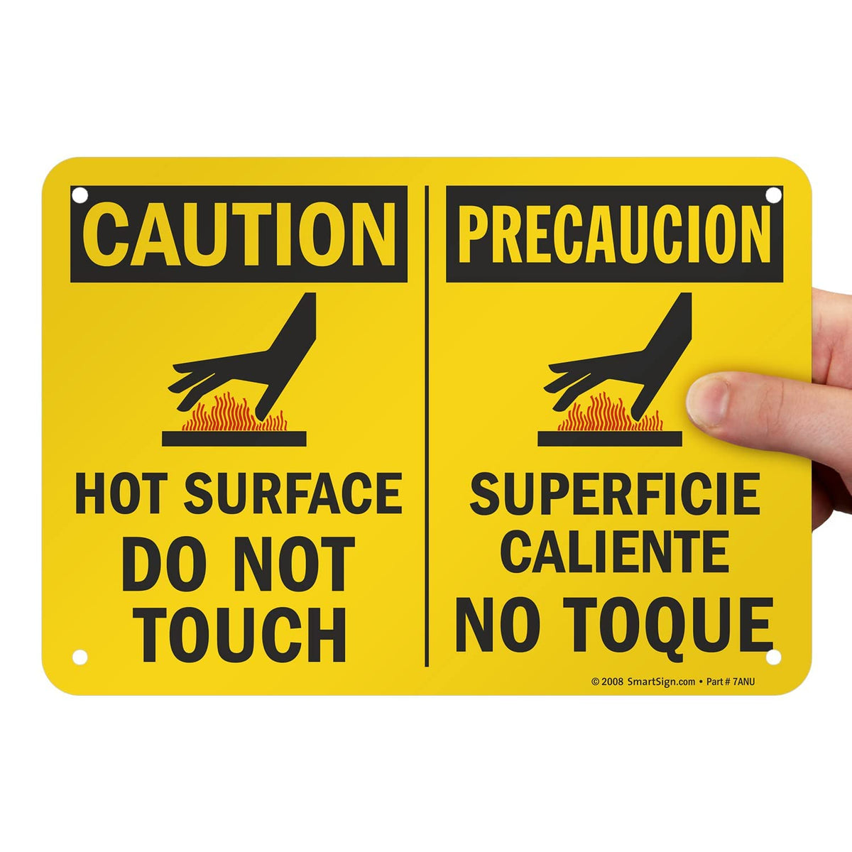 SmartSign - U9-1792-NA_7x10 "Caution - Hot Surface, Do Not Touch" Bilingual Sign | 7" x 10" Aluminum Black/Red on Yellow