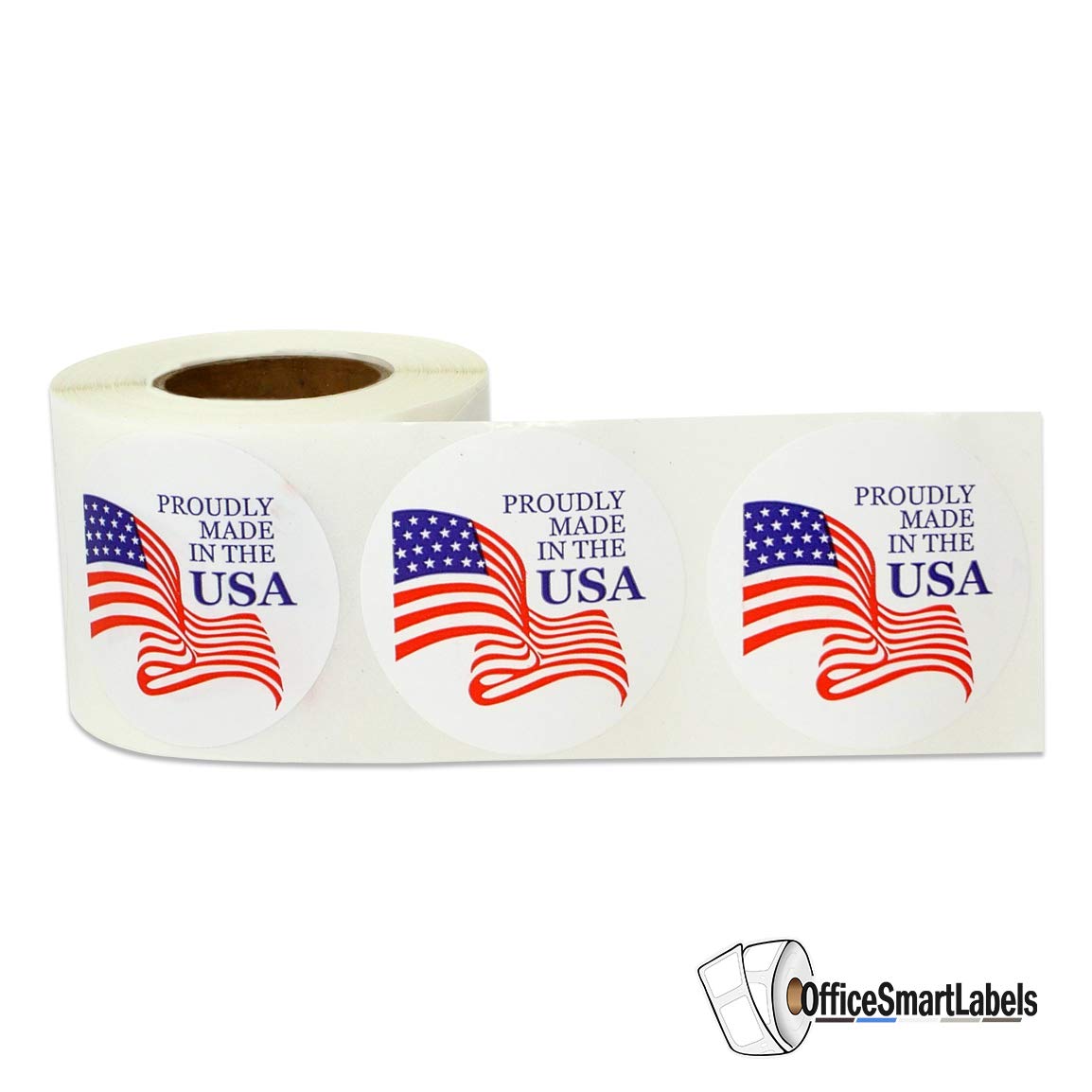 PROUDLY MADE in The USA Stickers - 1.5 Inch Round Circle Dots American Flag Origin Stickers for Products Packages Craft Work Product Labeling - USA Patriotic Stickers - Adhesive, 300 Labels per Roll Proudly Made in the Usa 1 Roll