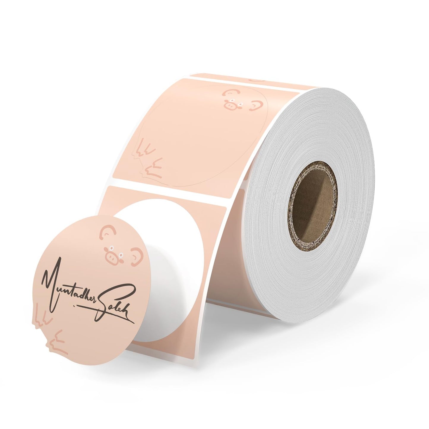2 Inch Animals Thermal Label Stickers, Direct Thermal Stickers Labels for Gift Wrapping, Name Price Tag DIY Custom Logo, Compatible with Rollo & MUNBYN Printers, 500 Pcs/Roll, Piggy-Pink 2 inch Square