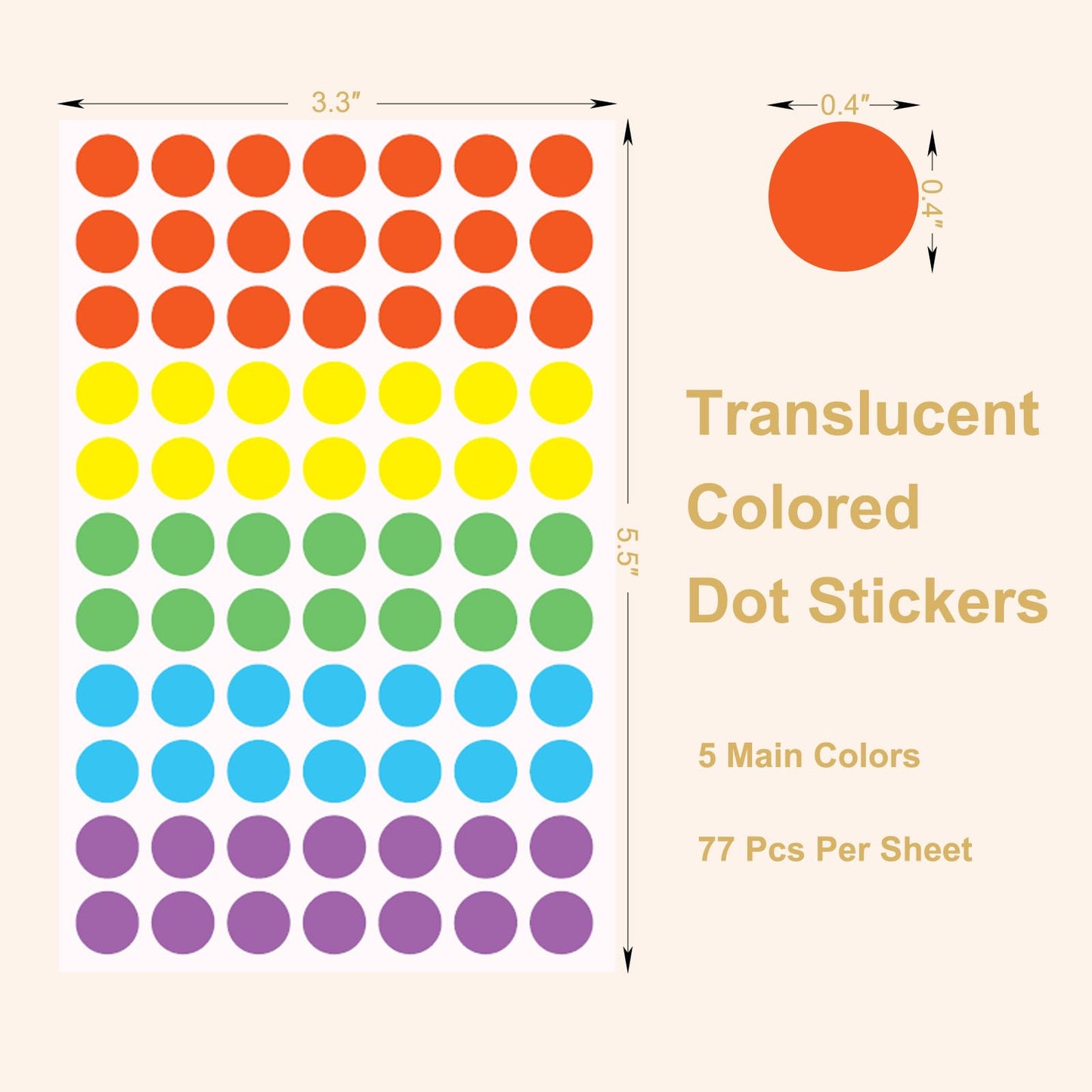 2000 Pcs Colored Dot Stickers 0.4 Inches, Small Translucent Circle Stickers for Calendars Planners Journal, Color Coding Labels for School Office