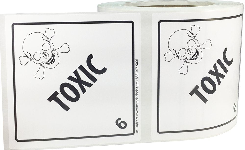 Hazard Class 6 D.O.T. Toxic Labels 4x4 Inch Square 500 Adhesive Labels