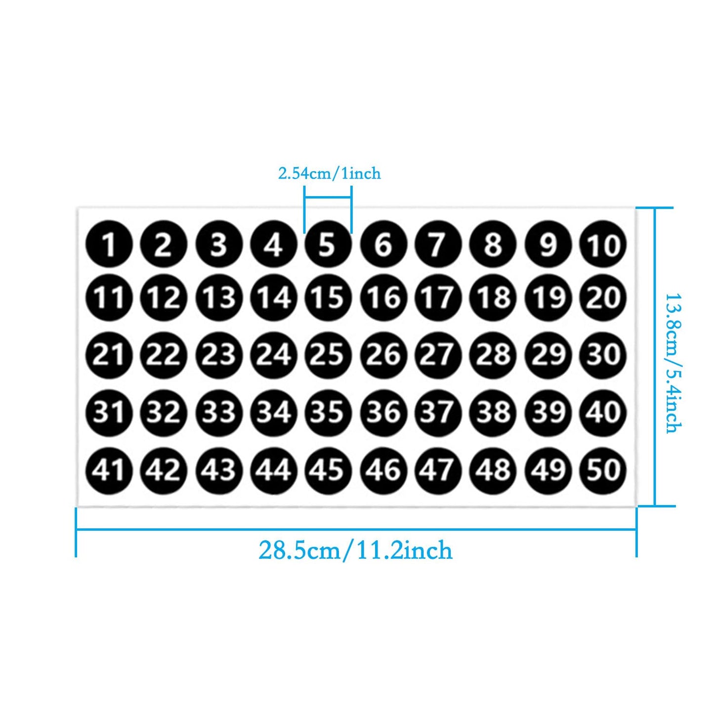 10 Sheets 1 Inch Number Stickers 1-50, Vinyl Waterproof Sticker Number Labels for Classroom,Storage, Organizing,Boxes, Black Adhesive Number Stickers Teacher Supplies