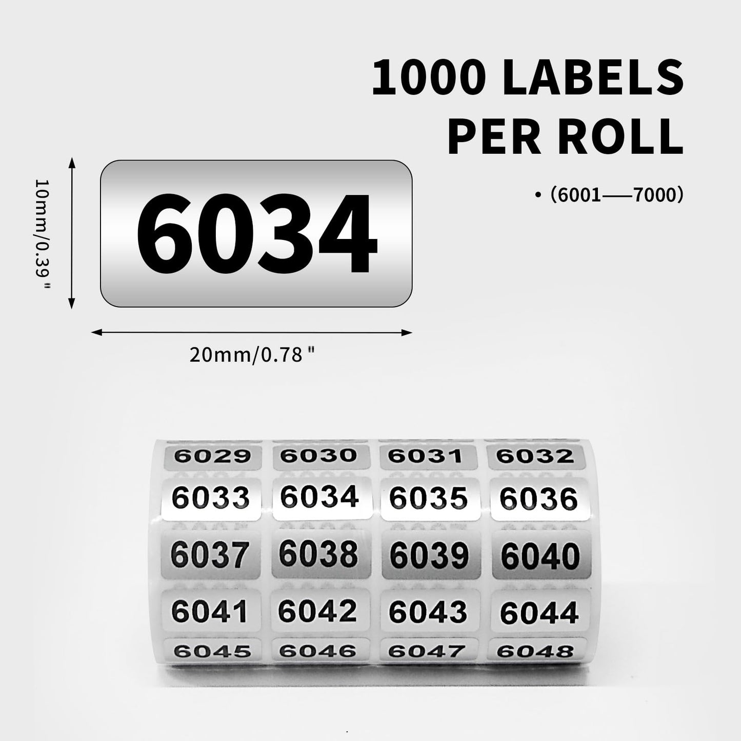 PENCK 6001 to 7000 Number Label Stickers Black Inventory Numbering Small Consecutive Number Sticker for Office Warehouse Classification Storage