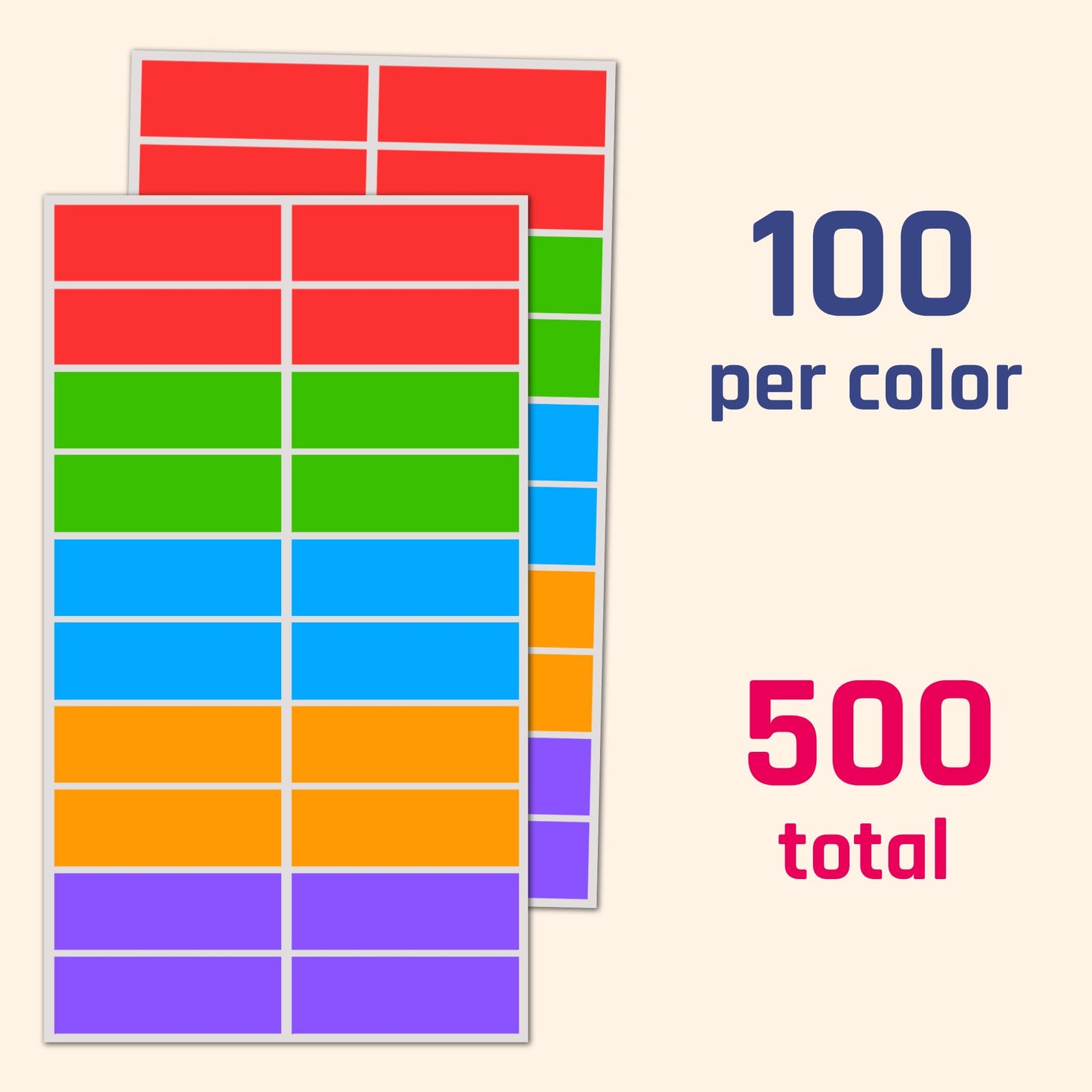 500 Pack, 3" x 1" - Colored Labels Stickers, 5 Colors