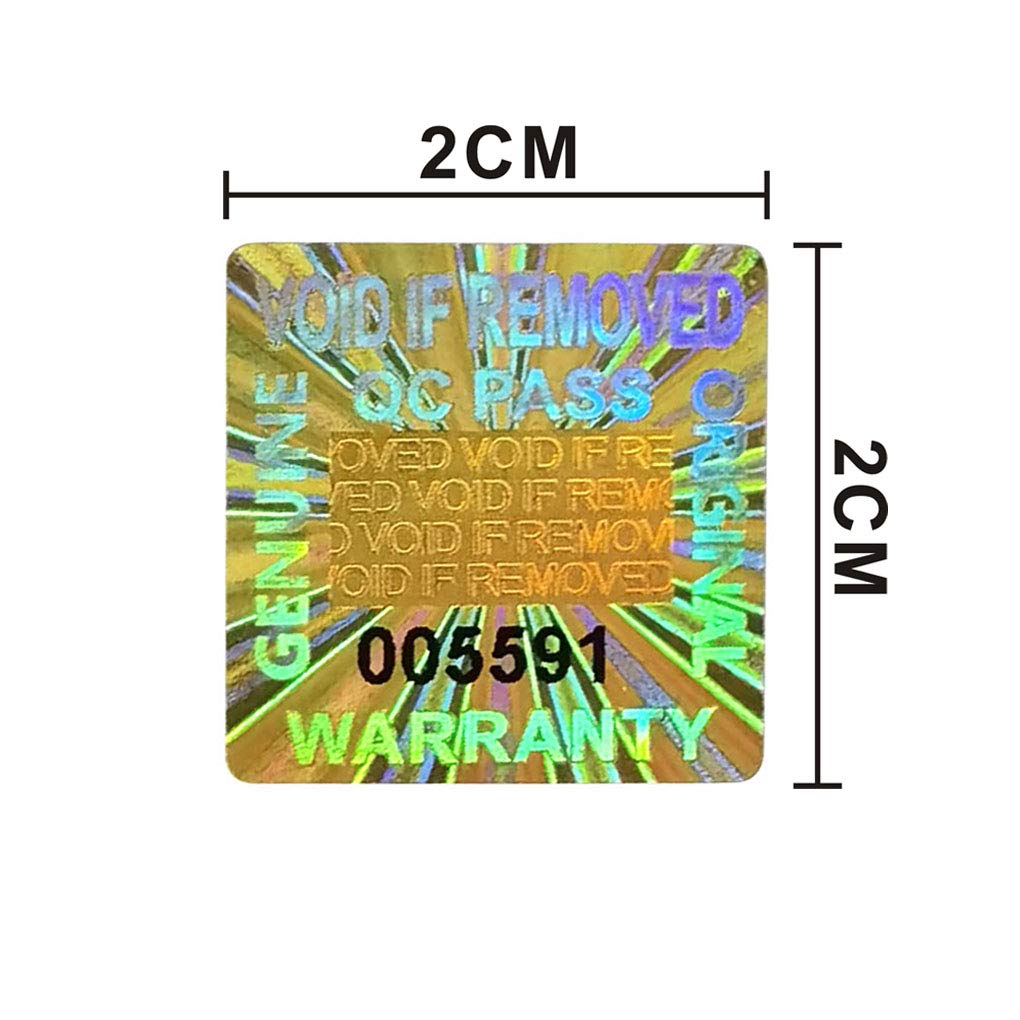 500pcs Laser Hologram Stickers Tamper EVIDENT Security Seal with Serial Numbers Void if Removed 0.787 inch Golden Square Hologram Label Tamper Proof Stickers