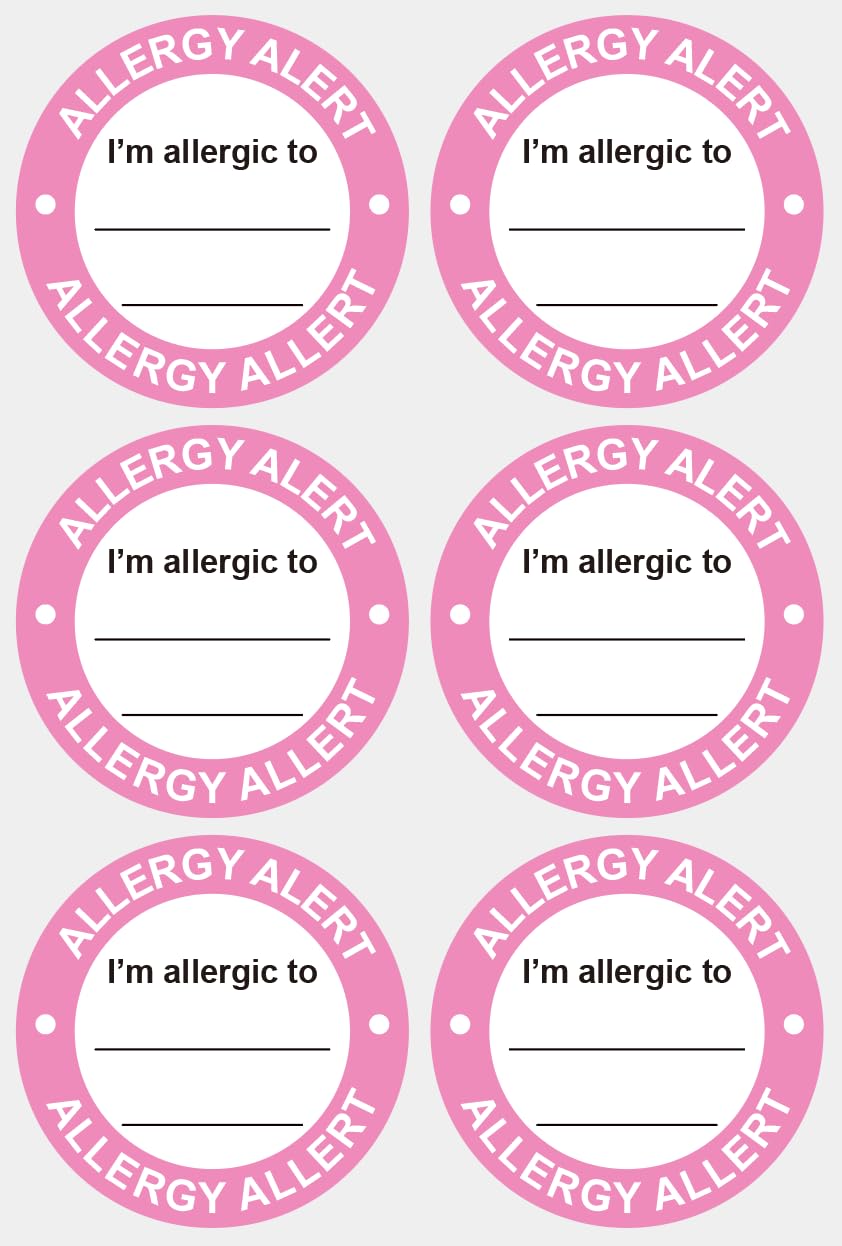 2 Inch Pink Allergen Warning Label 300 PCS Adhesive Allergy Alert Stickers