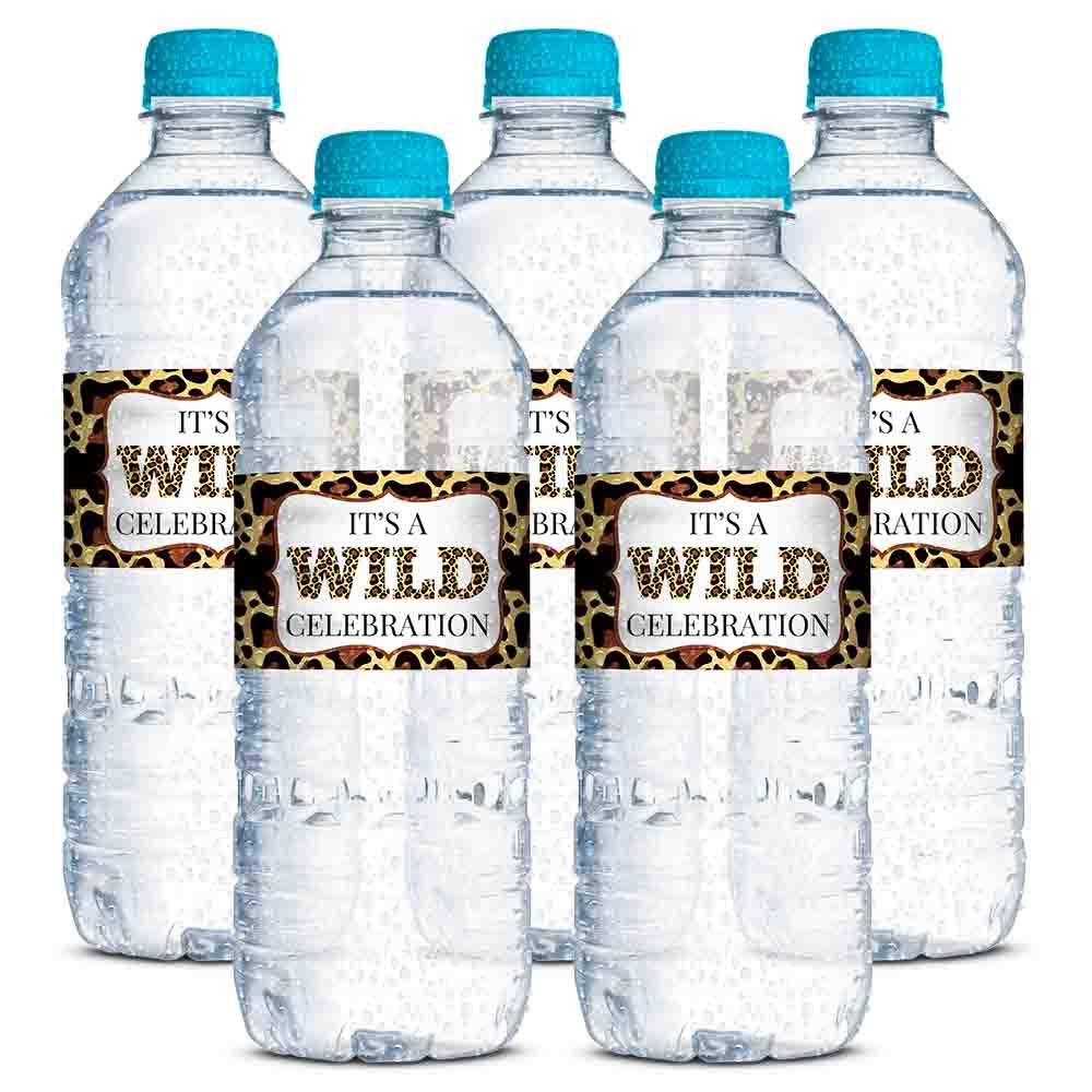 Leopard Print Wild Birthday Party Waterproof Water Bottle Sticker Wrappers, 20 1.75" x 8.5" Wrap Around Labels by AmandaCreation
