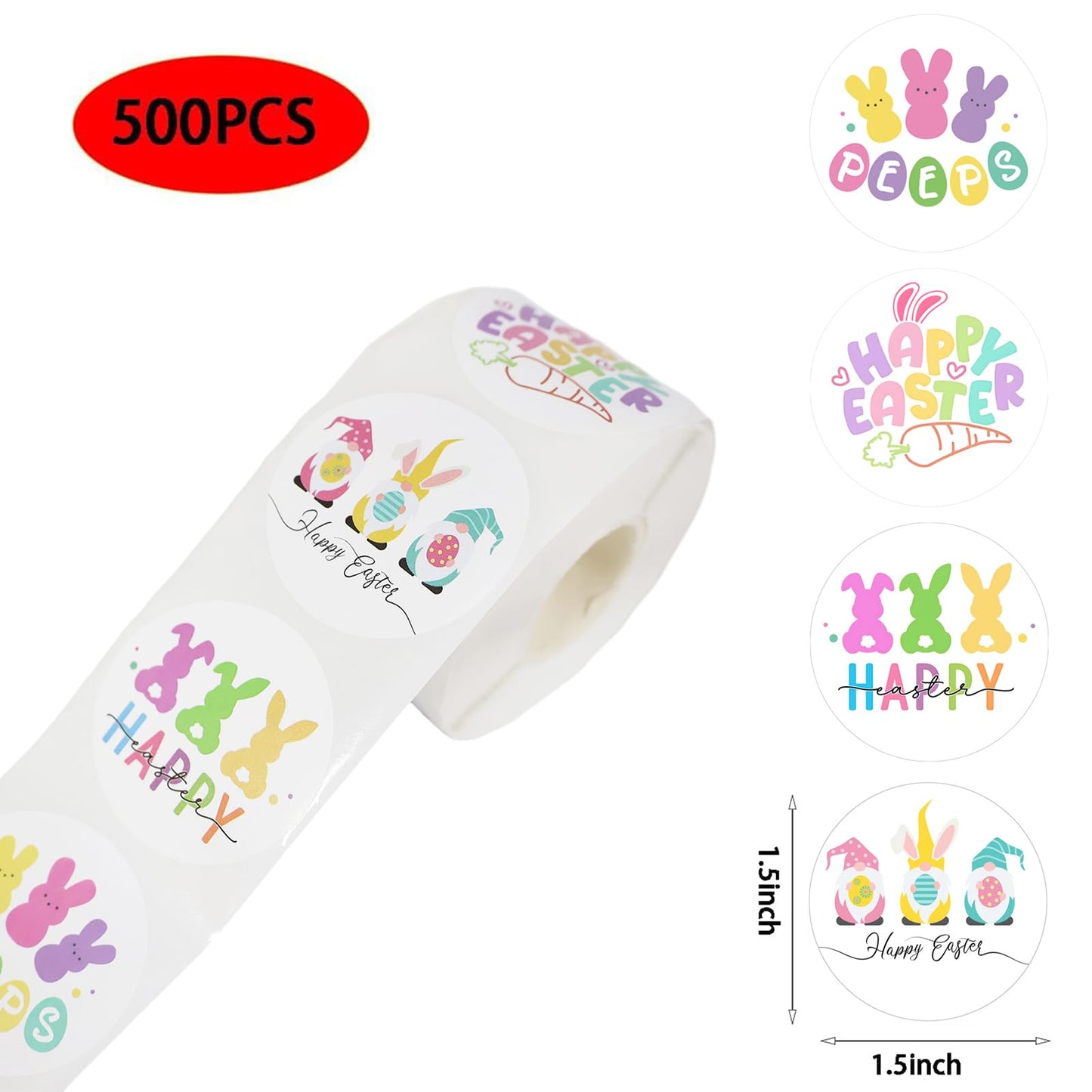 500 PCS Easter Bunny Stickers Roll,1.5 Inch Bunny Sticker for Small Business Easter Rabbit Round Labels Stickers