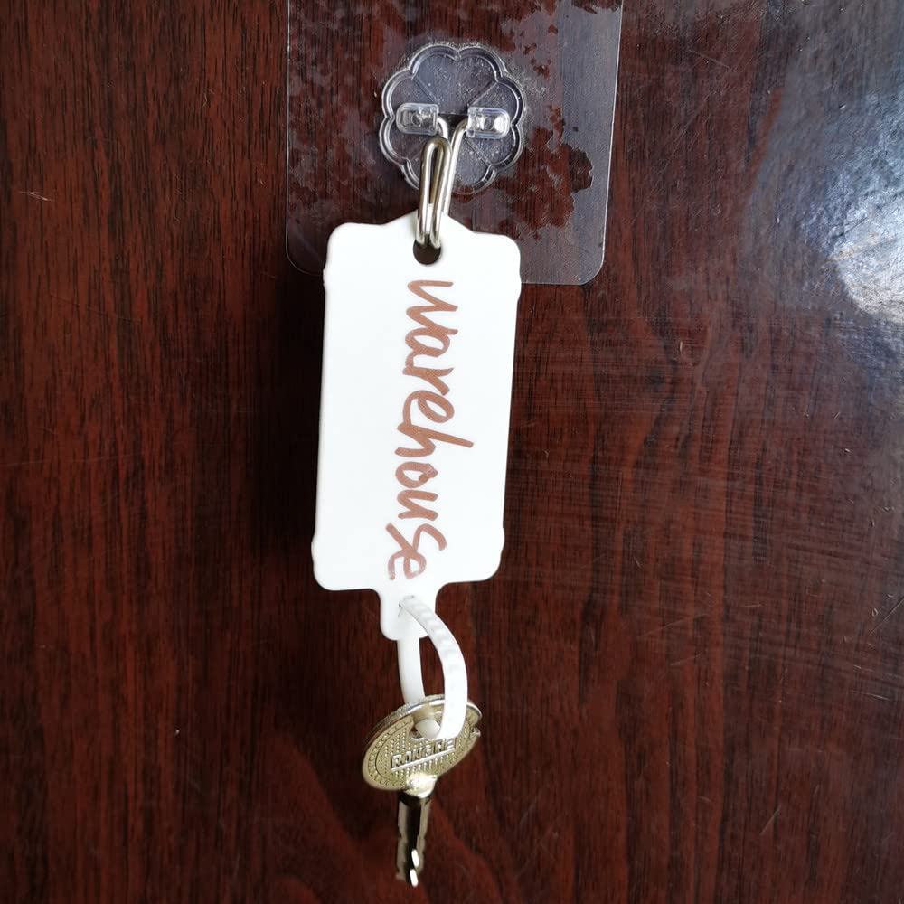 100pcs Reusable Blank Plastic Tags Ties Key Tags 1.45"*2.48" Serrated Tension Sealing Strap with Large Label Plastic Tie Mark Label Waterproof Hang Sign Write on Tag (White, 100pcs) White