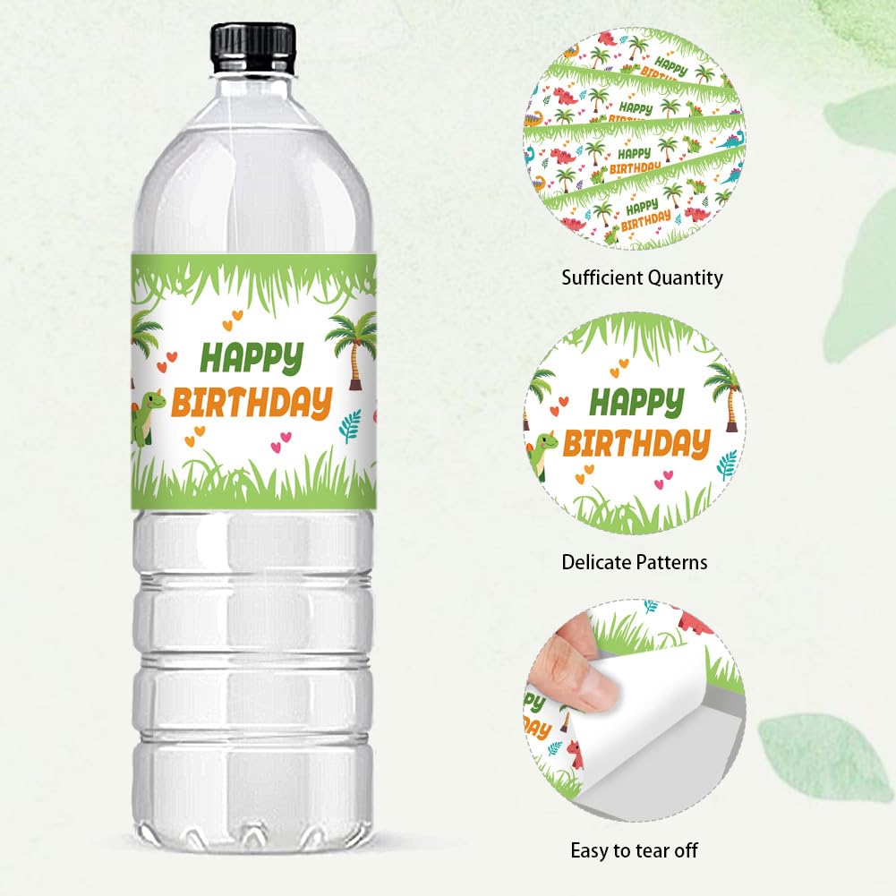 PH PandaHall 30 PCS Water Bottle Labels Dinosaur Garden Water Bottle Wrappers Happy Birthday Dinosaur Plants Water Bottle Stickers for Birthday Party Bottle Wraps Decorations 8.5x2.5 inches