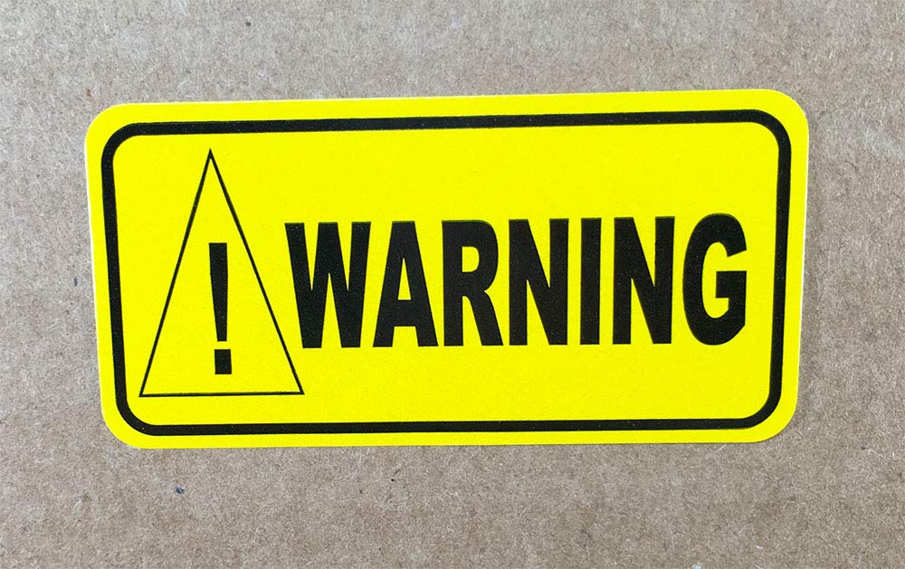 Warning Labels Yellow 1 x 2 Inch 500 Adhesive Stickers