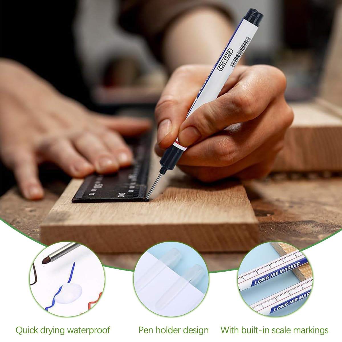 Long Head Deep Hole Marker Pens, 15PCS Long Nib Marker 20mm Quick Dry Waterproof Long Nose Markers for Carpenter Woodworking Construction Metal 15 Permanent marker