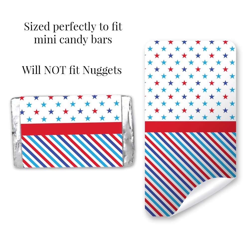 Red, White & Blue BBQ Party Mini Chocolate Candy Bar Sticker Wrappers, 45 1.4" x 2.6" Wrap Around Labels by Amanda Creation, Great for Party Favors
