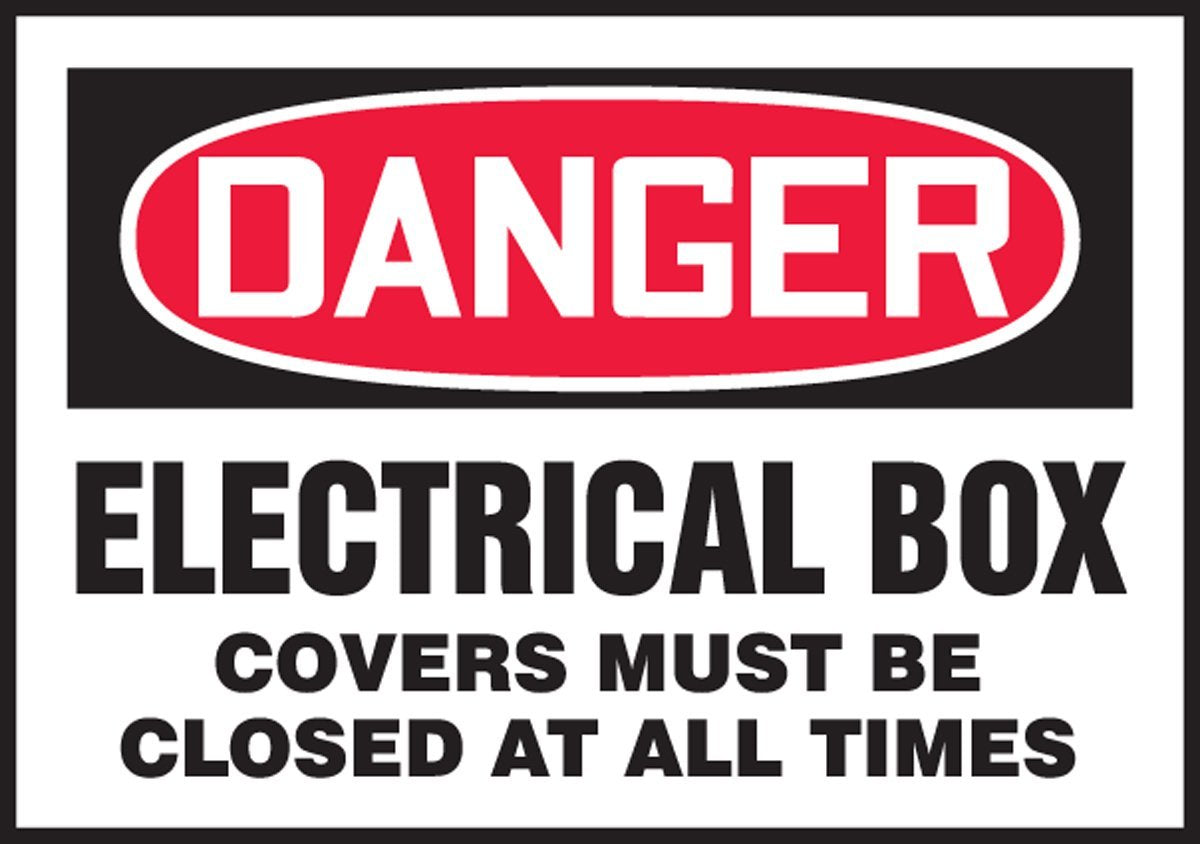 Accuform LELC011XVE Adhesive Dura-Vinyl Safety Label, Legend "Danger Electrical Box Covers Must BE Closed at All Times", 3.5" Length x 5" Width x 0.006" Thickness, Red/Black on White