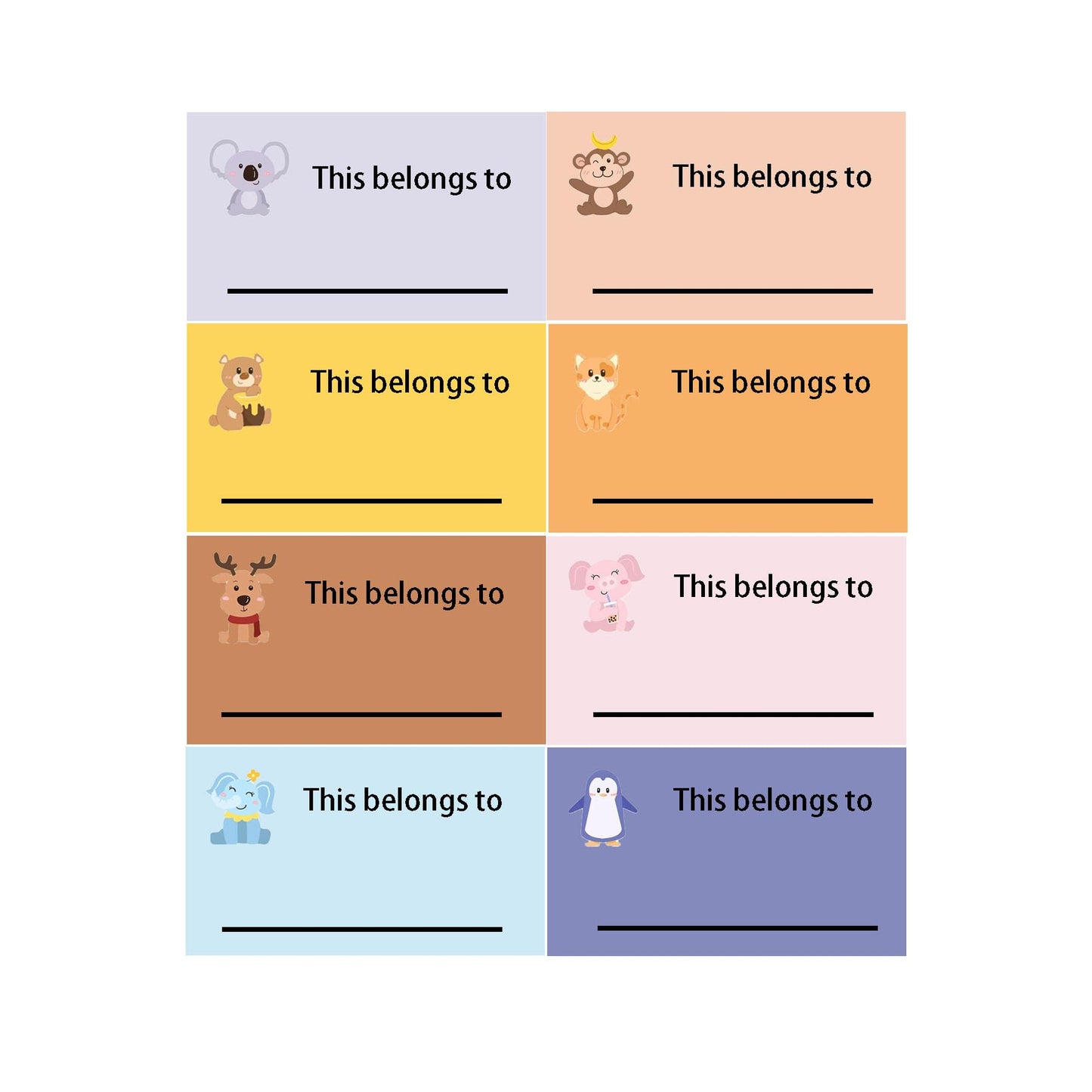 Animal Name Labels for Kids This Belongs to Stickers Perforated 3 x 1.75 Inch Book Plates Labels for School Supplies, Teacher Supplies, 8 Designs(500 Pcs)