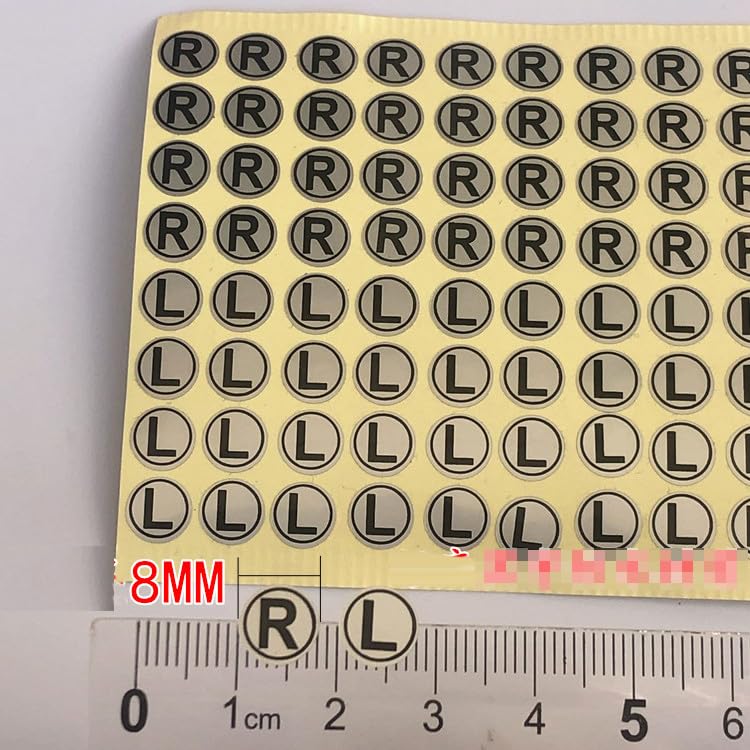 5 Sheets 8mm L & R Waterproof L R Labels, Round Stickers for Earphone DIY Crafts, Silver Background Black Word