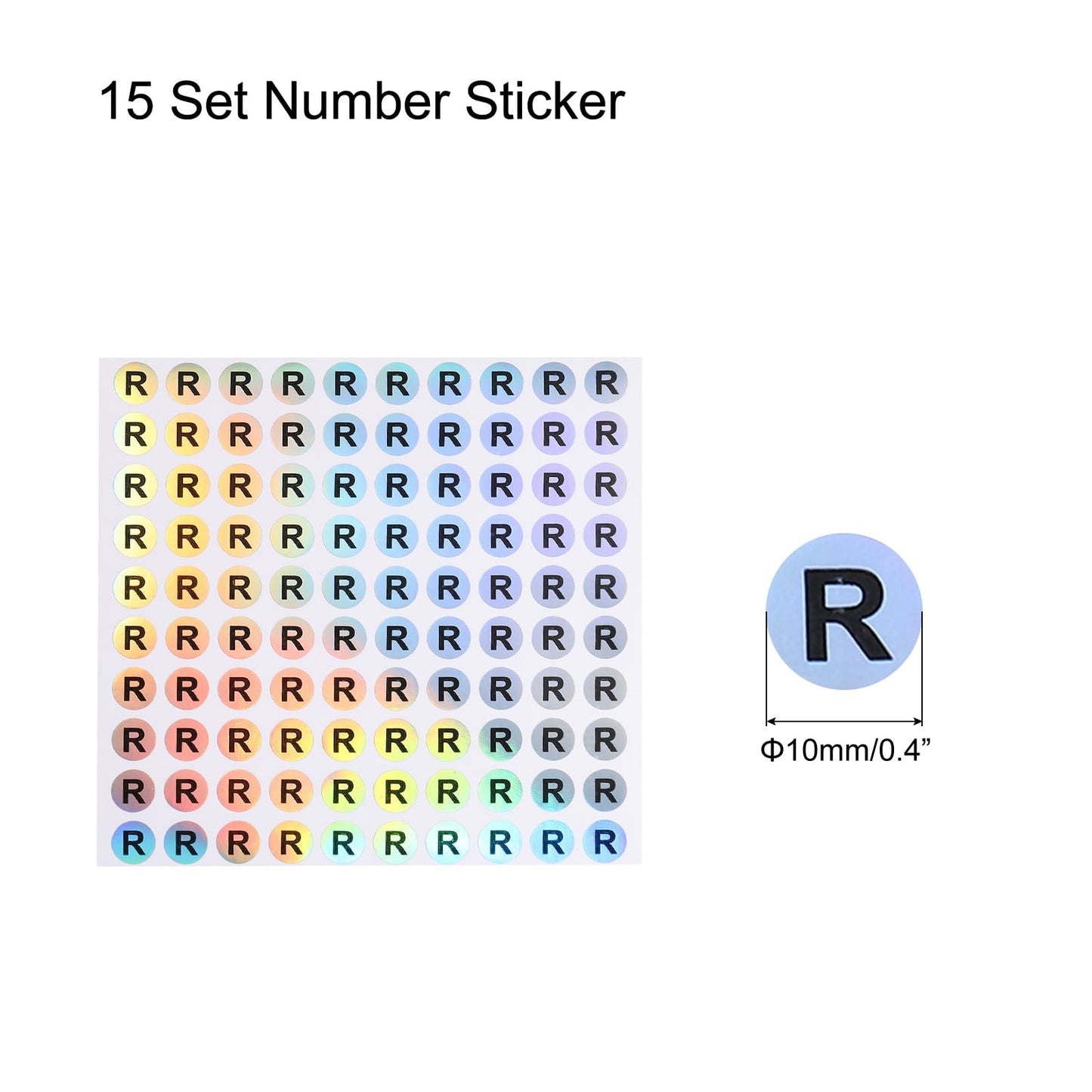 MECCANIXITY Laser Capital Letter Stickers, 3/8" Alphabet R Round Self-Adhesive Reflective Letter Stickers for Inventory, Storage, Organizing,15 Sheets(1500 Stickers) 3/8"
