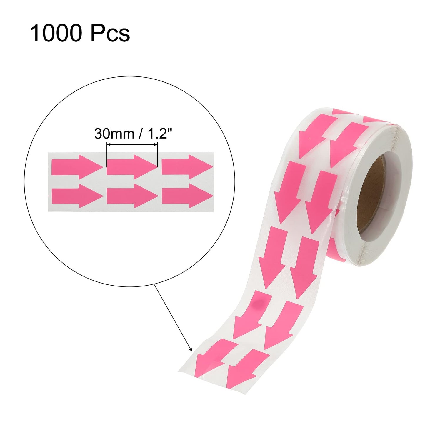 MECCANIXITY 1 Roll Arrow Sticker Labels 0.6x1.2 Inch Adhesive Arrow Shape Signs for Scrapbooking, DIY Craft, 1000 Count/Roll Fluorescent Pink