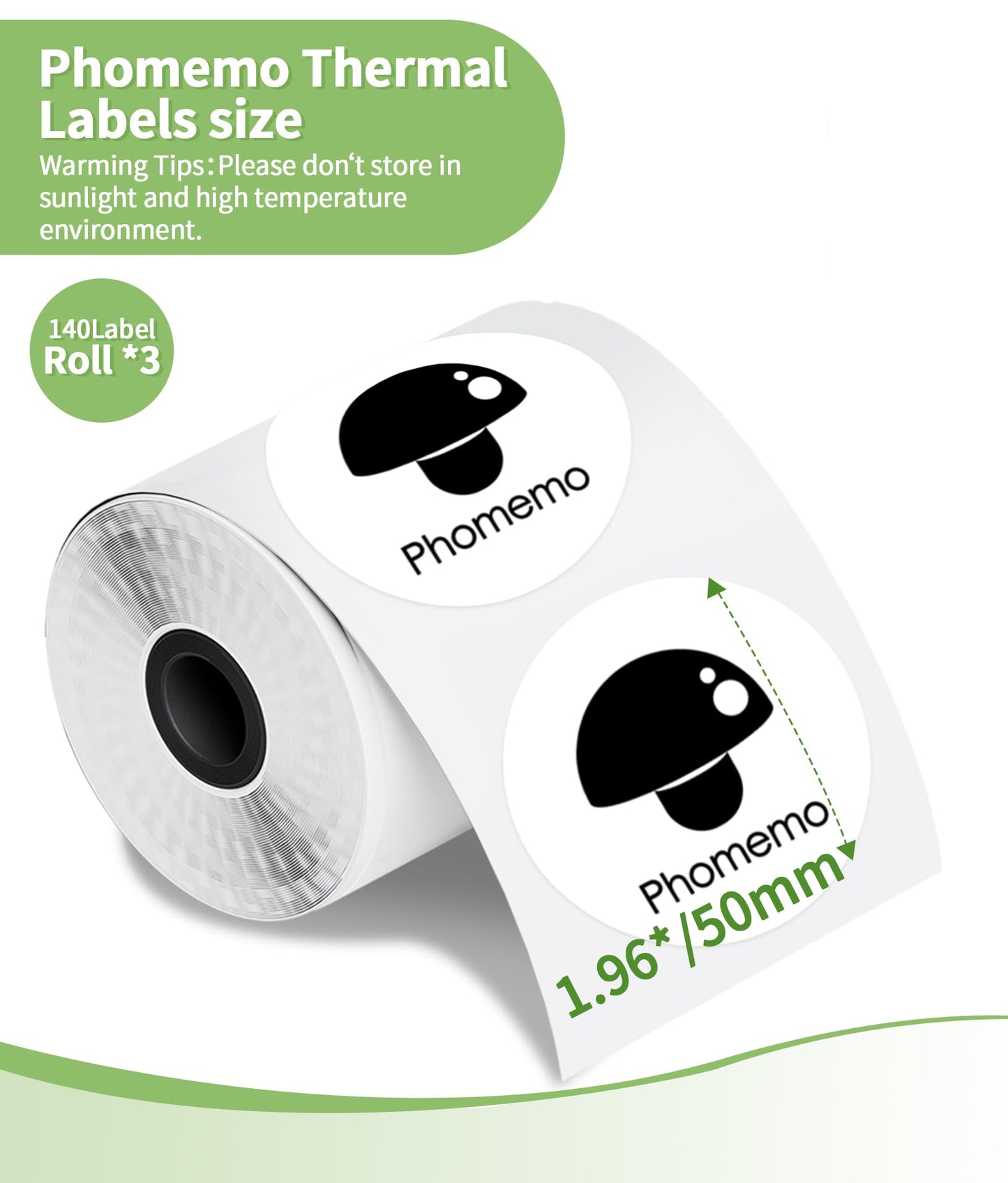 3 Roll Self-Adhesive Round Circle Thermal Labels for Phomemo M110/M221/M220/M120/M200/M110S Label Printers,1.96"(50 mm),Multi-Purpose Thermal Stickers,Black on White,140Labels/Roll 1.96" x 1.96"