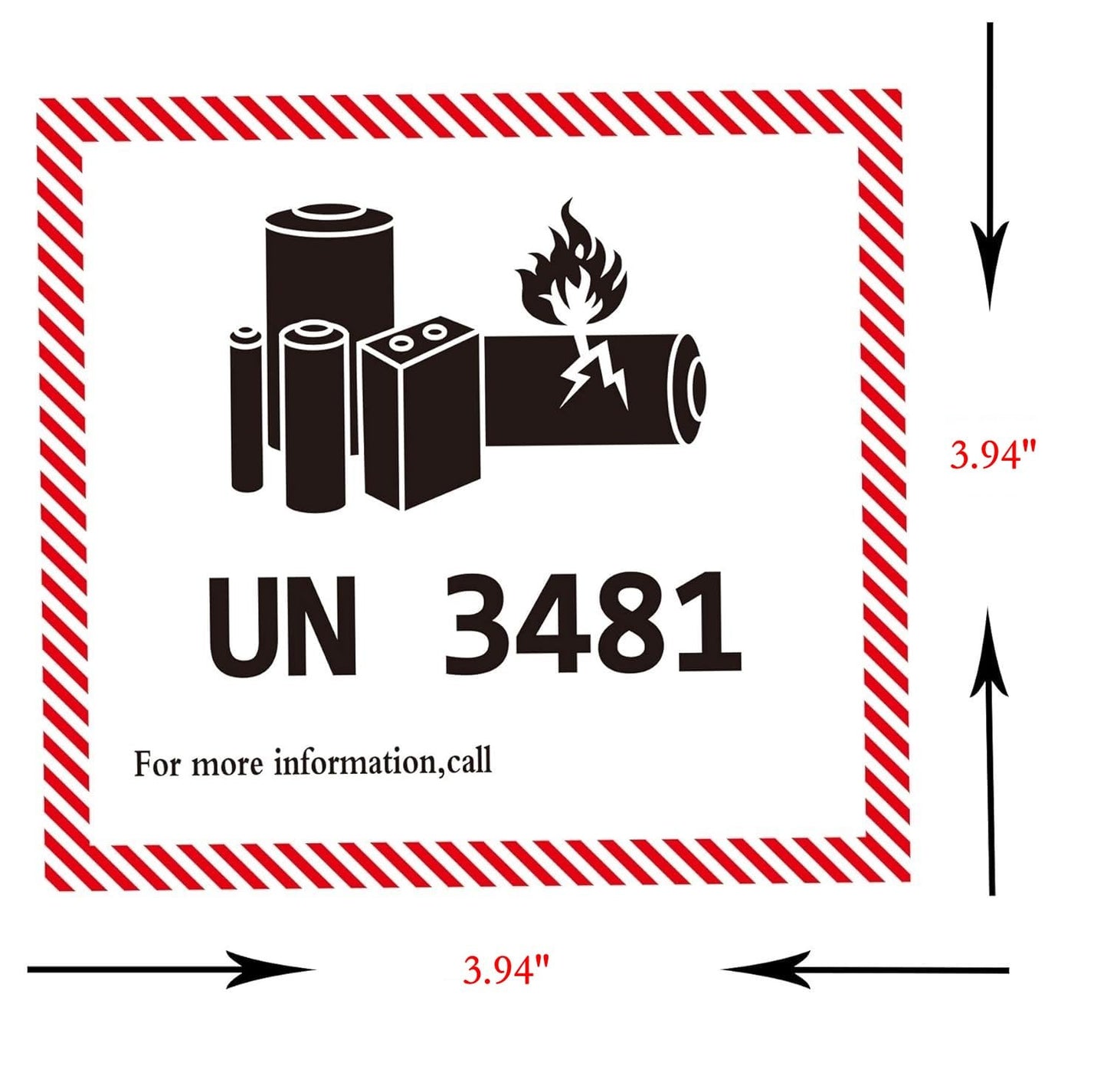UN 3481 Labels 3.94” x 3.94” Lithium Battery Warning Labels Pack of 500 Adhesive Stickers