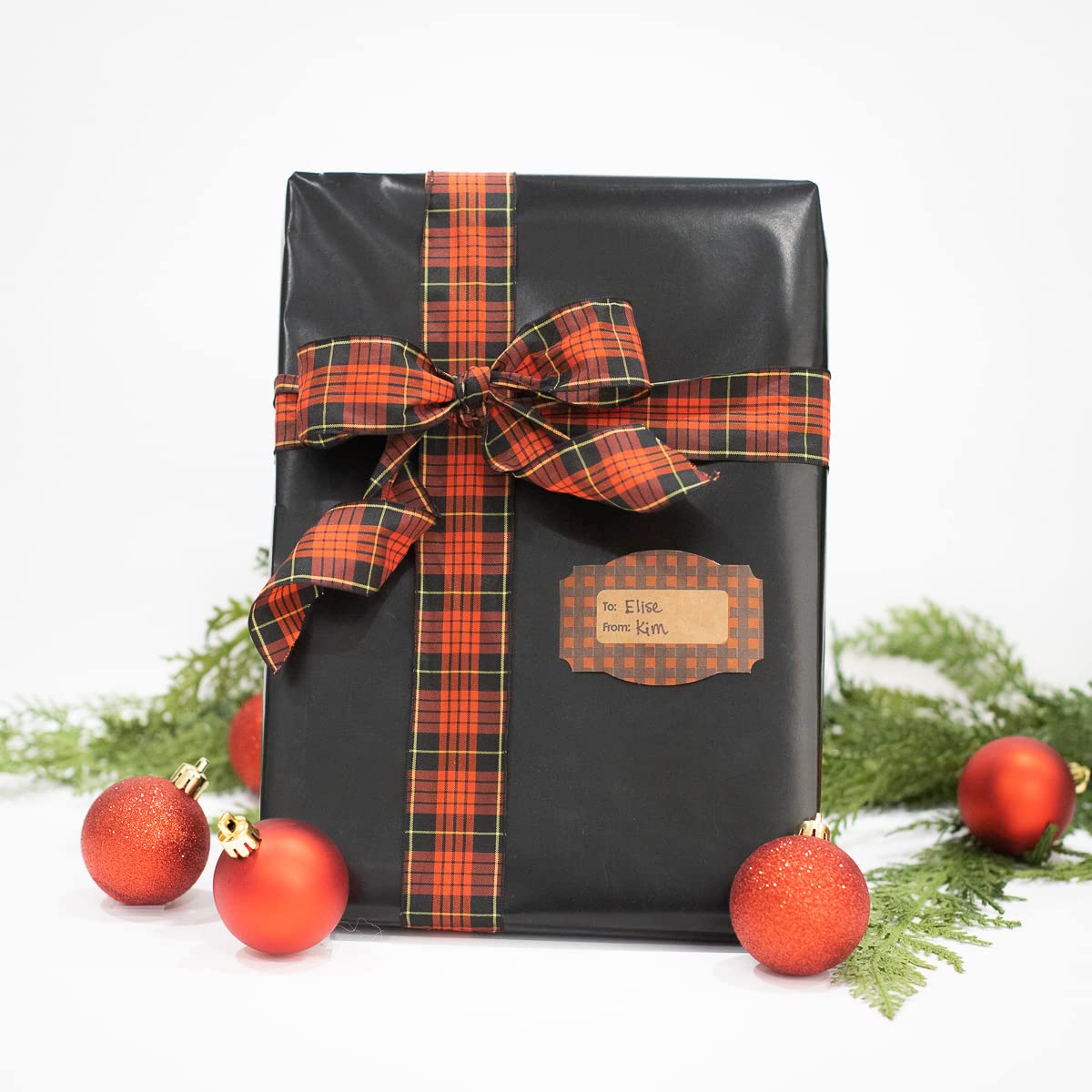 Red Buffalo Plaid Natural Kraft Gift Tags Holiday Present Stickers 2 x 3 Inch 100 Total Labels Red Plaid