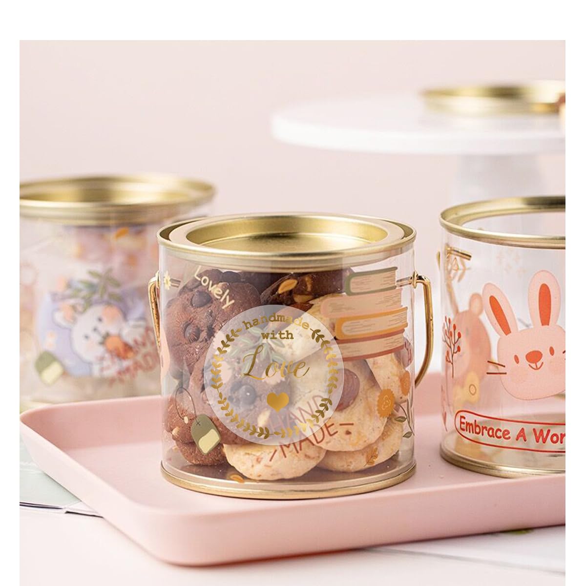Top Label Handmade with Love Gold Foil Stickers, 1.5 Inch Transparent Decals, 120 Pcs