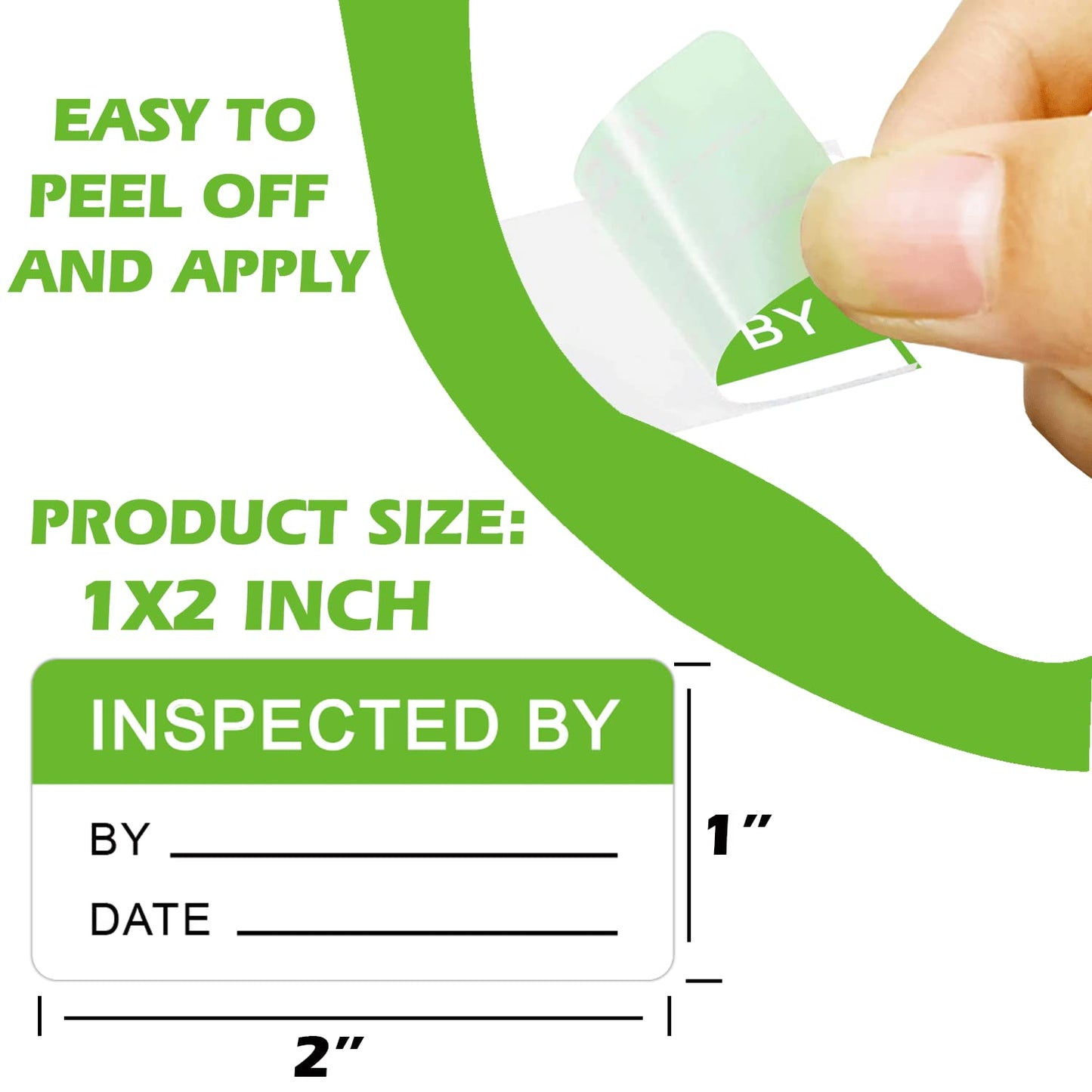1x2 Inch Quality Control Inventory Lables 500 Pcs Inspected by Rectangle Stickers Fluorescent Green Adhesive Stickers for handling Shipping Warehouse Inventory Control Organization 1 x 2 inch