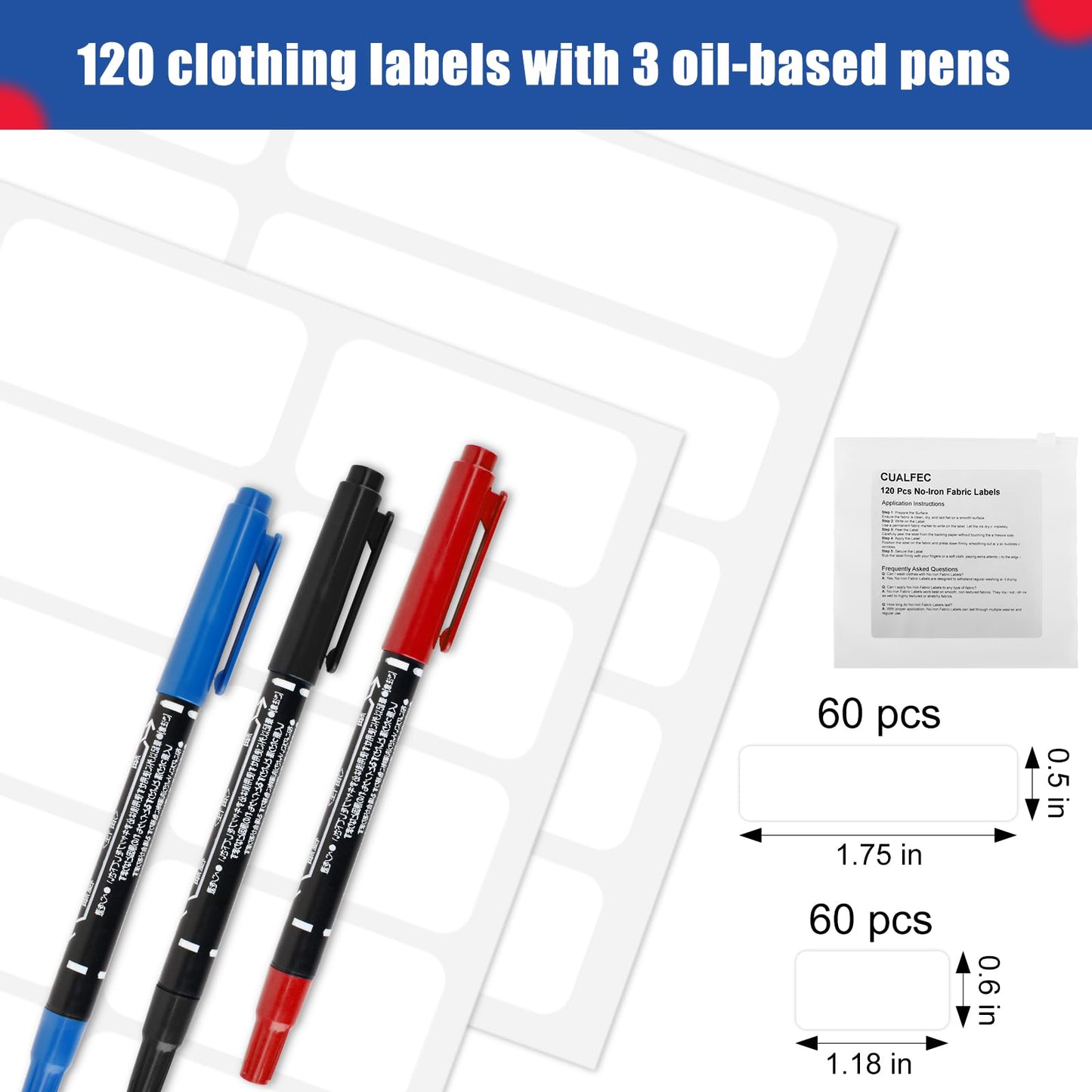 Self-Stick Clothing Labels - No Iron, Permanent Name Labels for Kids - Fabric Markers for Camp, School, Daycare Laundry Shop Supplies