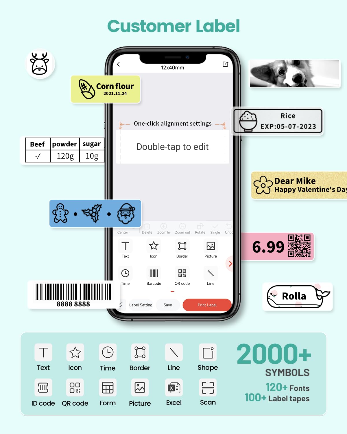 Phomemo D30 Label Tape, for D30 D35 Q30 Q30S Q31 Q32 Label Maker, Black on White Sticker Thermal Paper Self-Adhesive, 12 x 40 mm (0.47 x 1.57 Inch) 160 Tapes/Roll, 3-Roll 12x40 mm