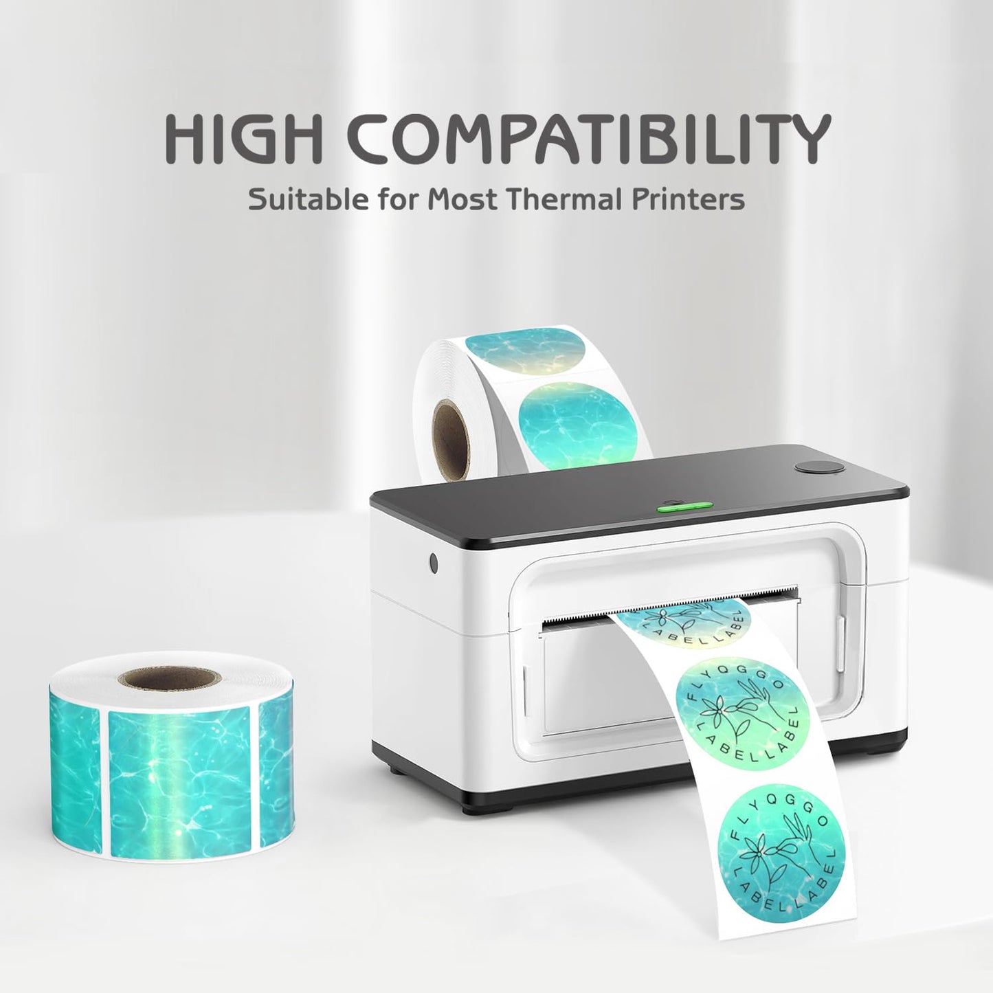 2" Circle Holographic Thermal Label Stickers, Direct Thermal Ocean Stickers Labels for Gift Wrapping, Name Price Tag DIY Custom Logo, Compatible with Rollo & MUNBYN Printers (500 Pcs/Roll) Green