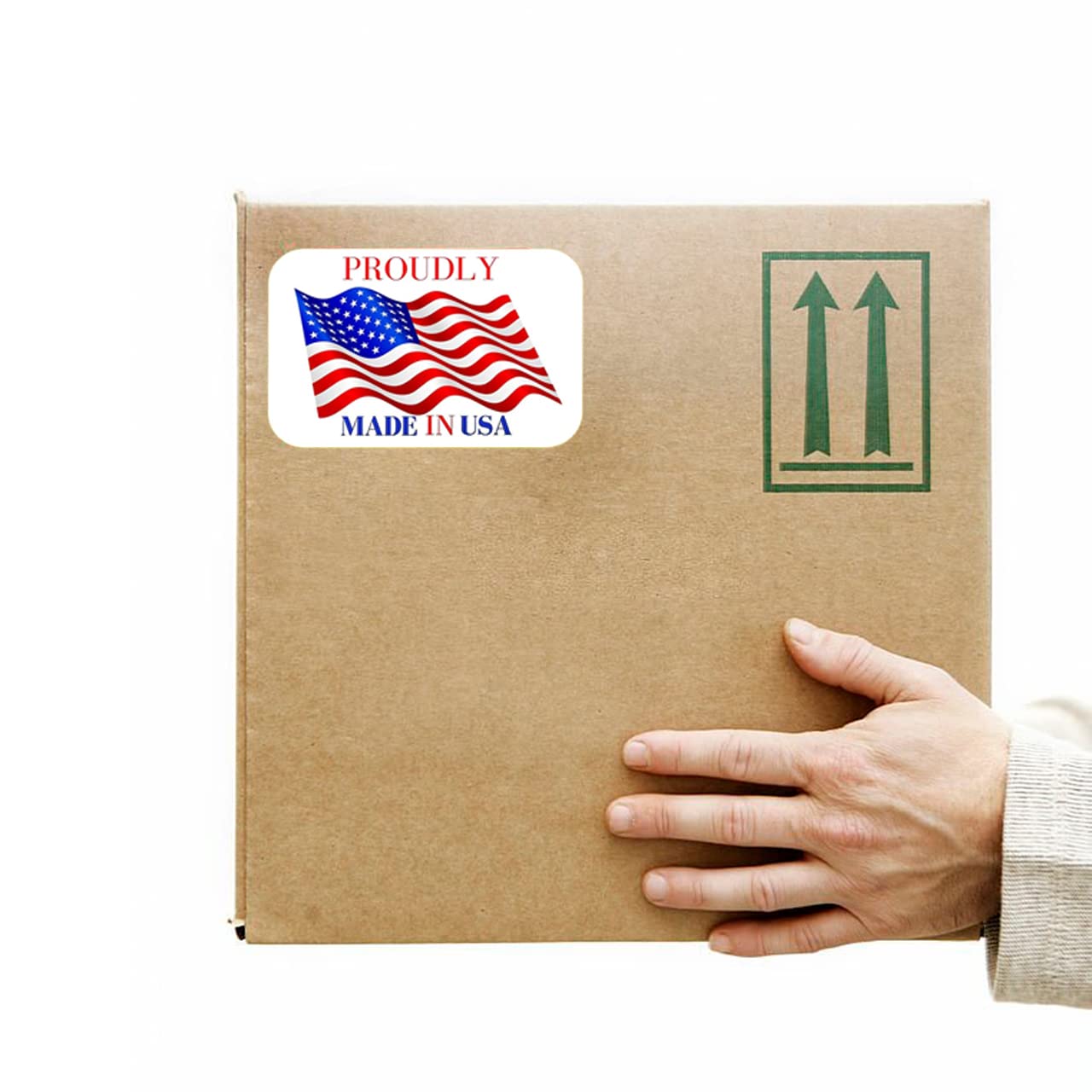 Made in USA Labels 3 X 2 Inches American Flag Stickers Glossy Paper, 500 PCS Per Roll Vinyl Decal United States Flag Sticker for Product Labeling (1 Roll) 1