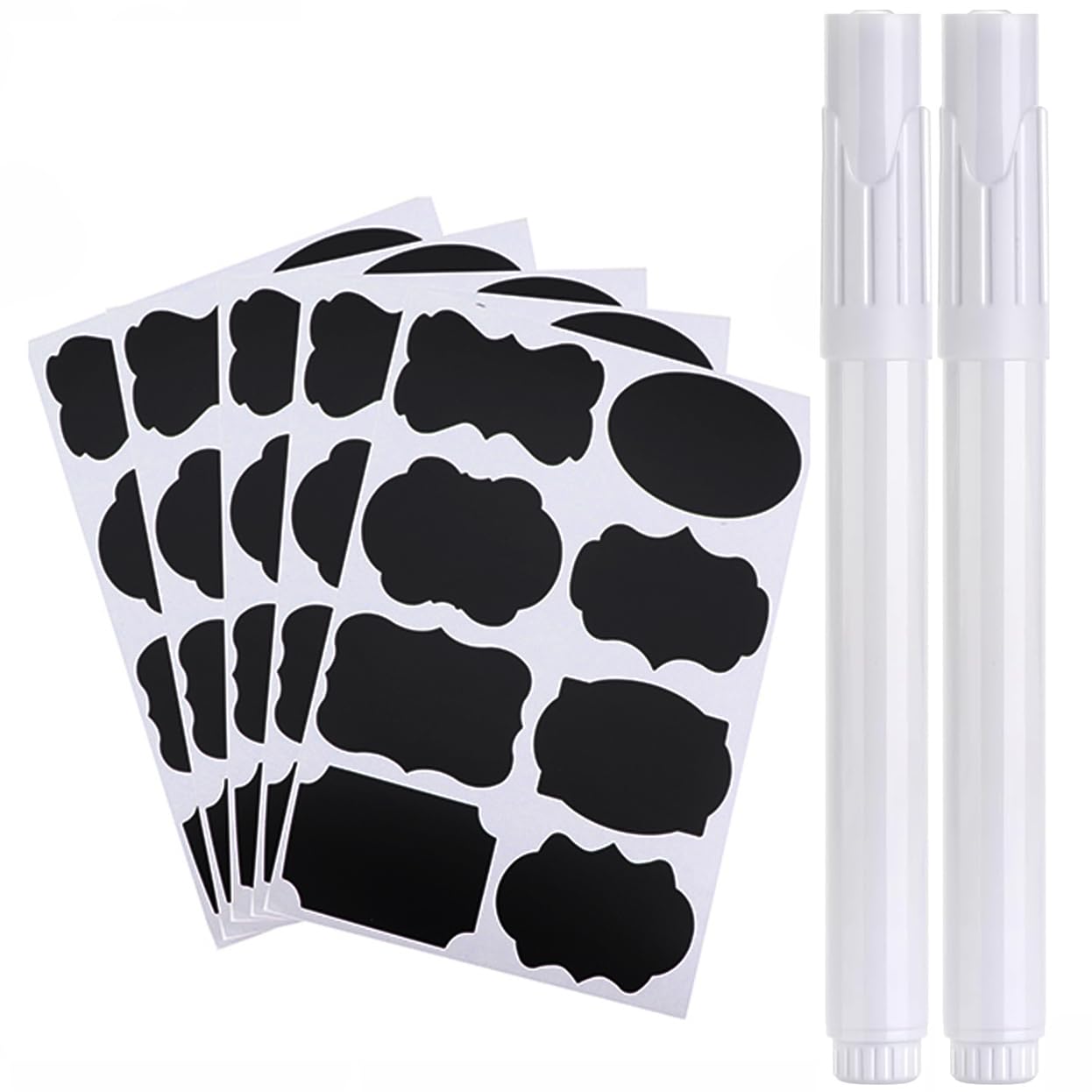 160PCS Black Self Adhesive Chalkboard Stickers Waterproof Spice Label Removable Stickers with 2 White Liquid Chalk Suitable for Food Containers Wedding Decoration Scrapbooking