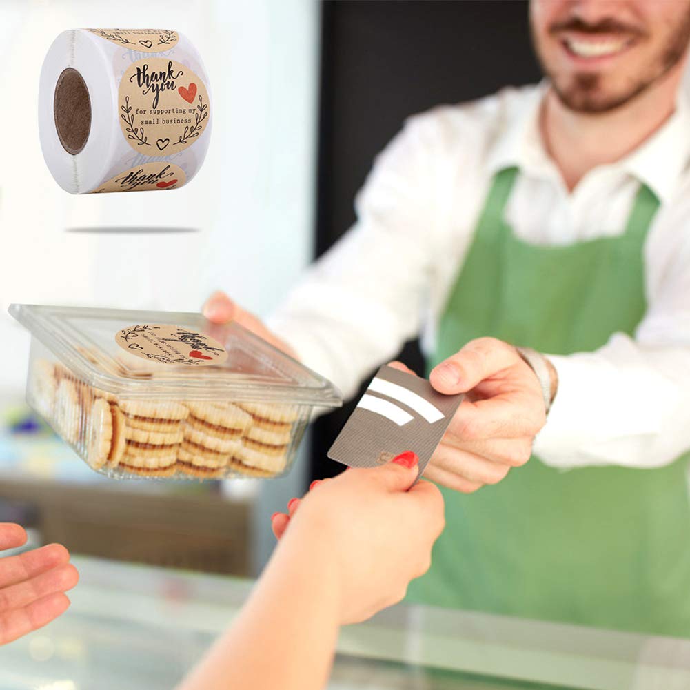 2'' Thank You for Supporting My Small Business Stickers, Kraft Thank You Labels for Bakeries, Crafters & Small Business Owners, 500 Labels Per Roll
