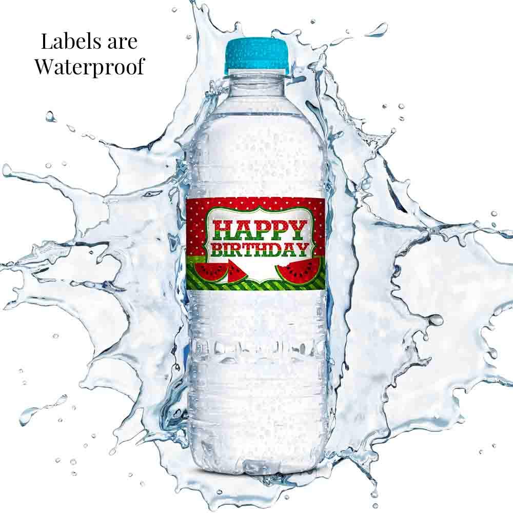 Sweet Celebration Red Watermelon Birthday Waterproof Water Bottle Sticker Wrappers, 20 1.75" x 8.5" Wrap Around Labels by AmandaCreation