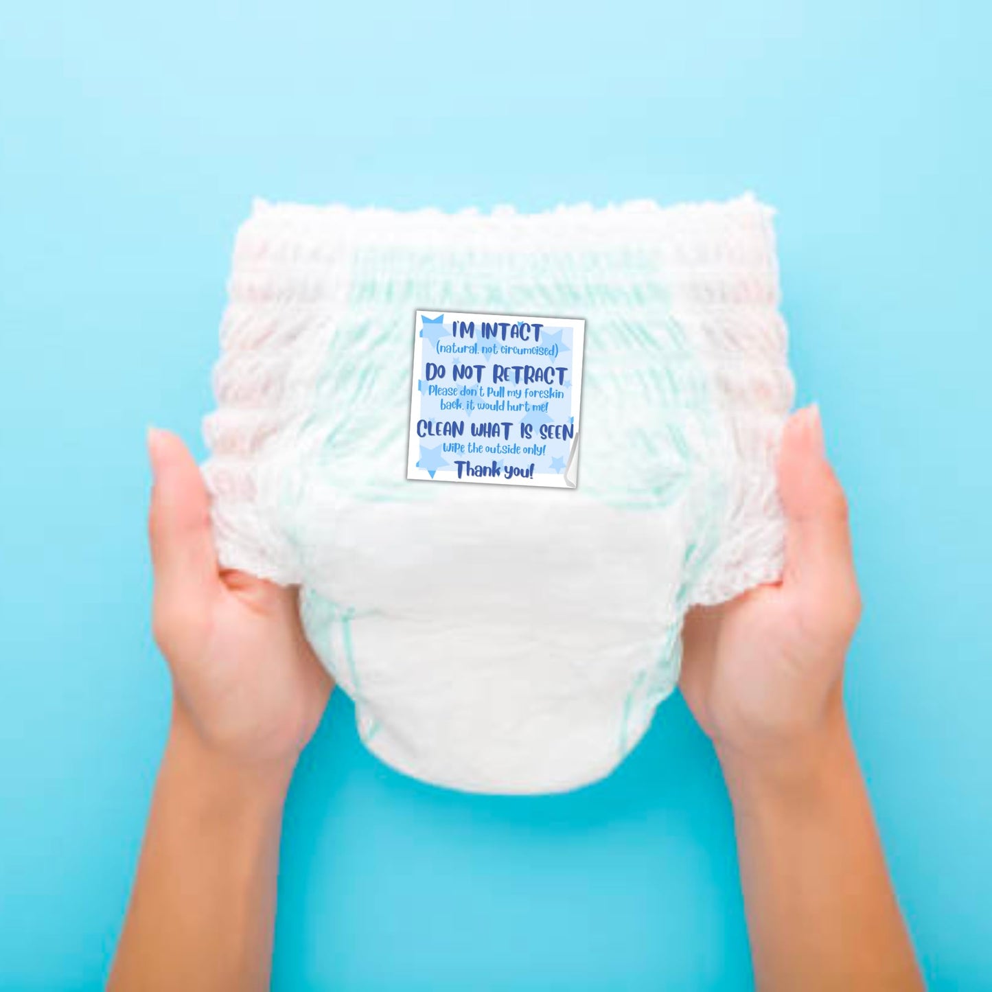 I’m Intact, Don’t Retract Uncircumcised Diaper Sticker | 250/roll 2x2” for Daycare, Nursery, Saving Our Sons Label for Wipes Intact Friendly