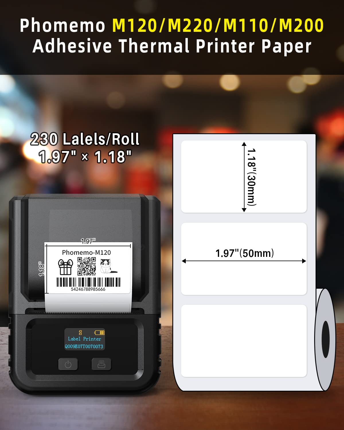 690 pcs Phomemo Thermal Sticker Label, Multi-Purpose Self-Adhesive Tag for M110, M220, M120, M200, M221, M150 Label Maker Machine, 1.96'' x1.18'' (50x30mm), Black on White 1.96'' x 1.18'' (50mm x 30mm)