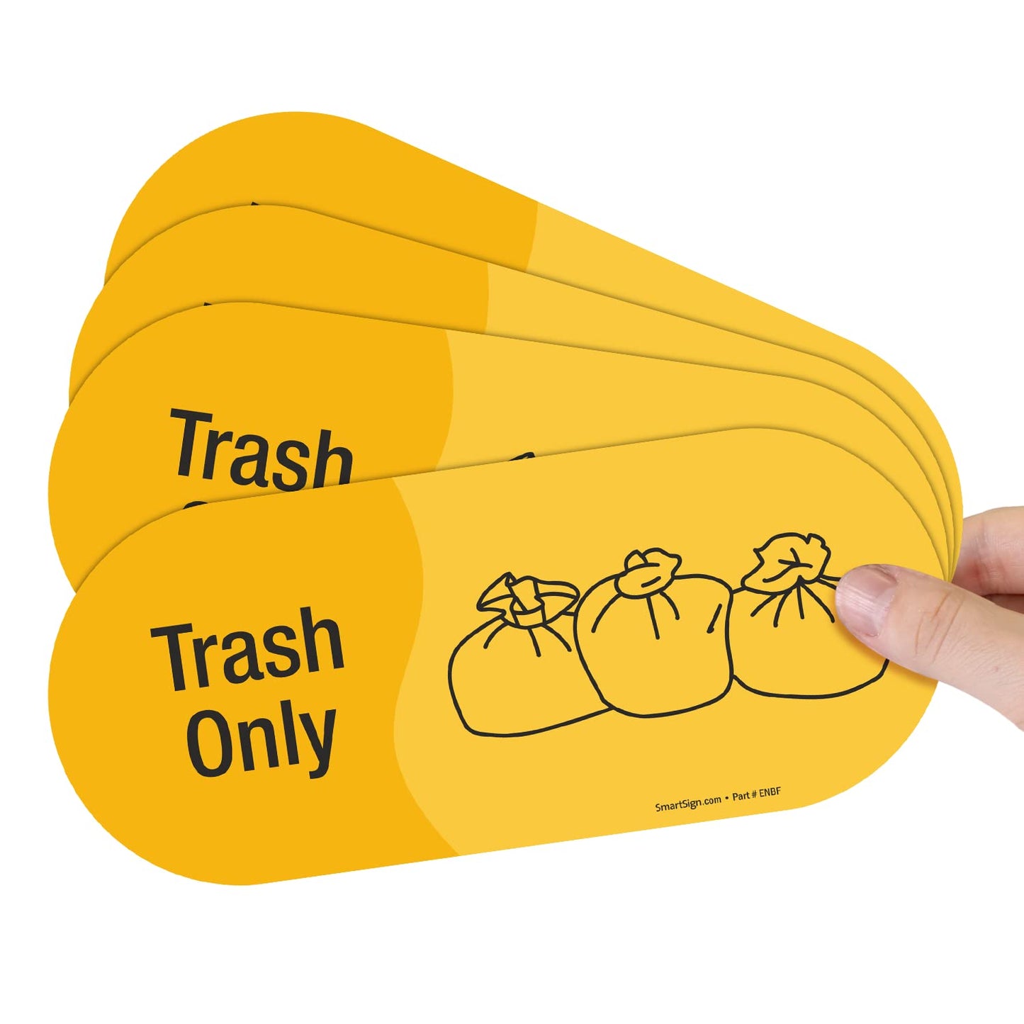 SmartSign (Pack of 4) 3.75 x 9 inch “Trash Only” Sticker Labels with Symbol, 5 mil Laminated Polyester with SuperStick Adhesive, Yellow and Black, Made in USA 3.75" X 9"_trash Only