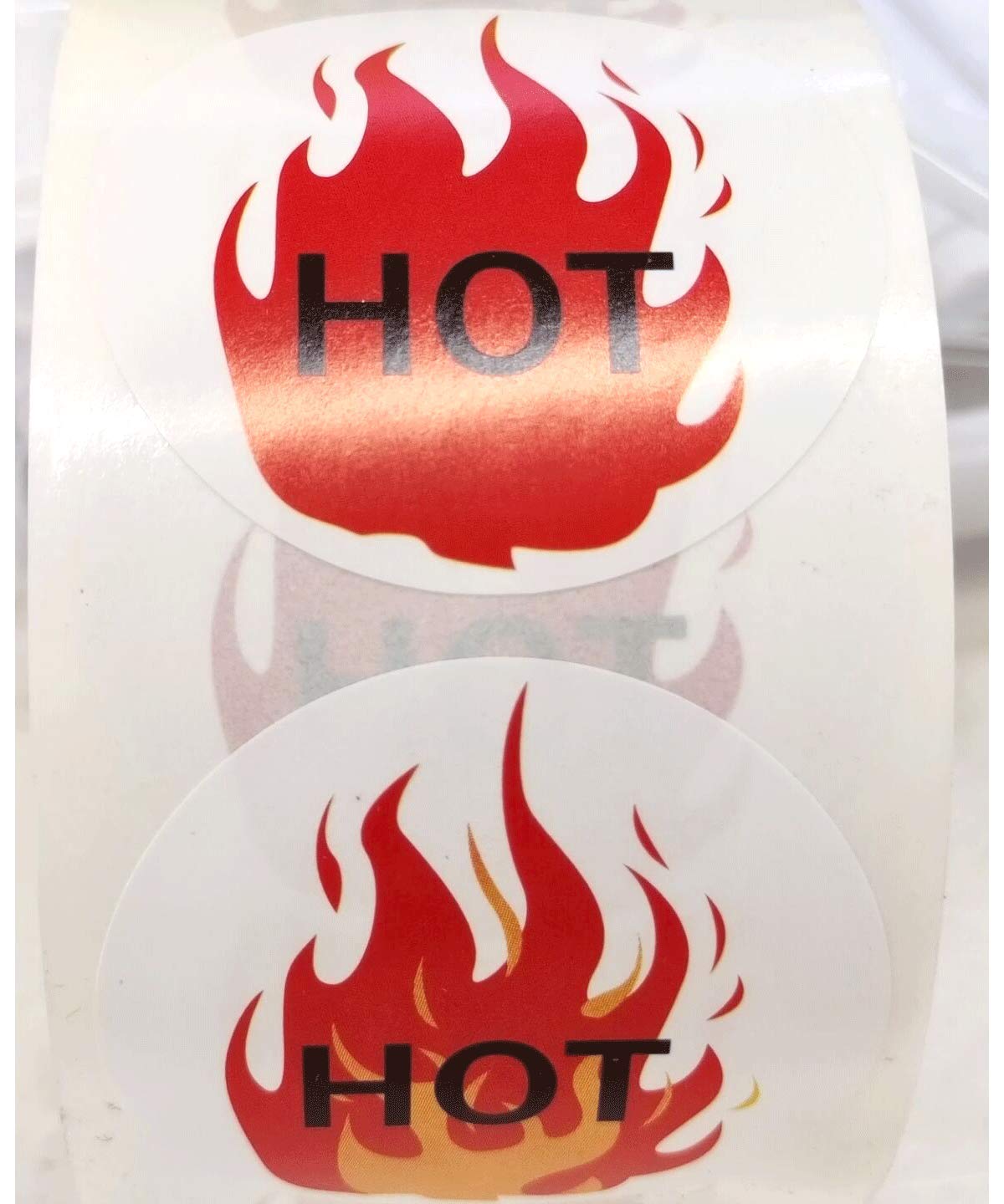 1.5 Inch Round Hot Stickers Fluorescent Red Flame Stickers Hot Labels - HOT Imprint Flame Labels 500/Roll 1.5 Inch