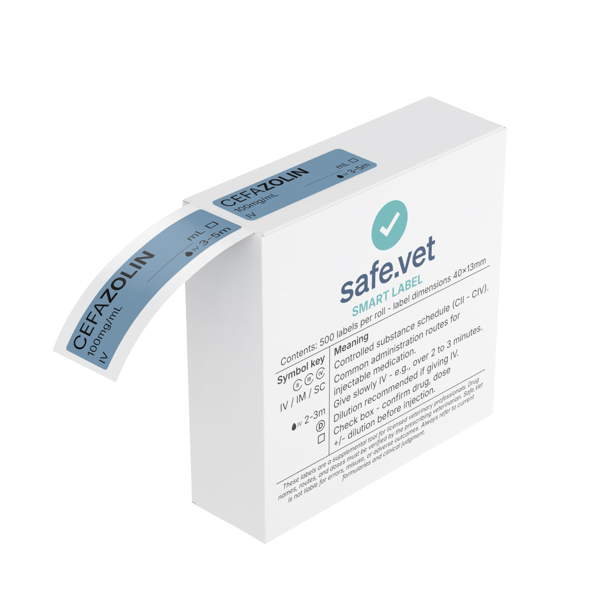 Veterinary Smart Syringe Labels for Surgery and Emergency – Clinical-Grade Color-Coded Roll of 500 | Vet Labels for Medication Safety in Vet Clinics, Hospitals & ICU (Cefazolin) Cefazolin